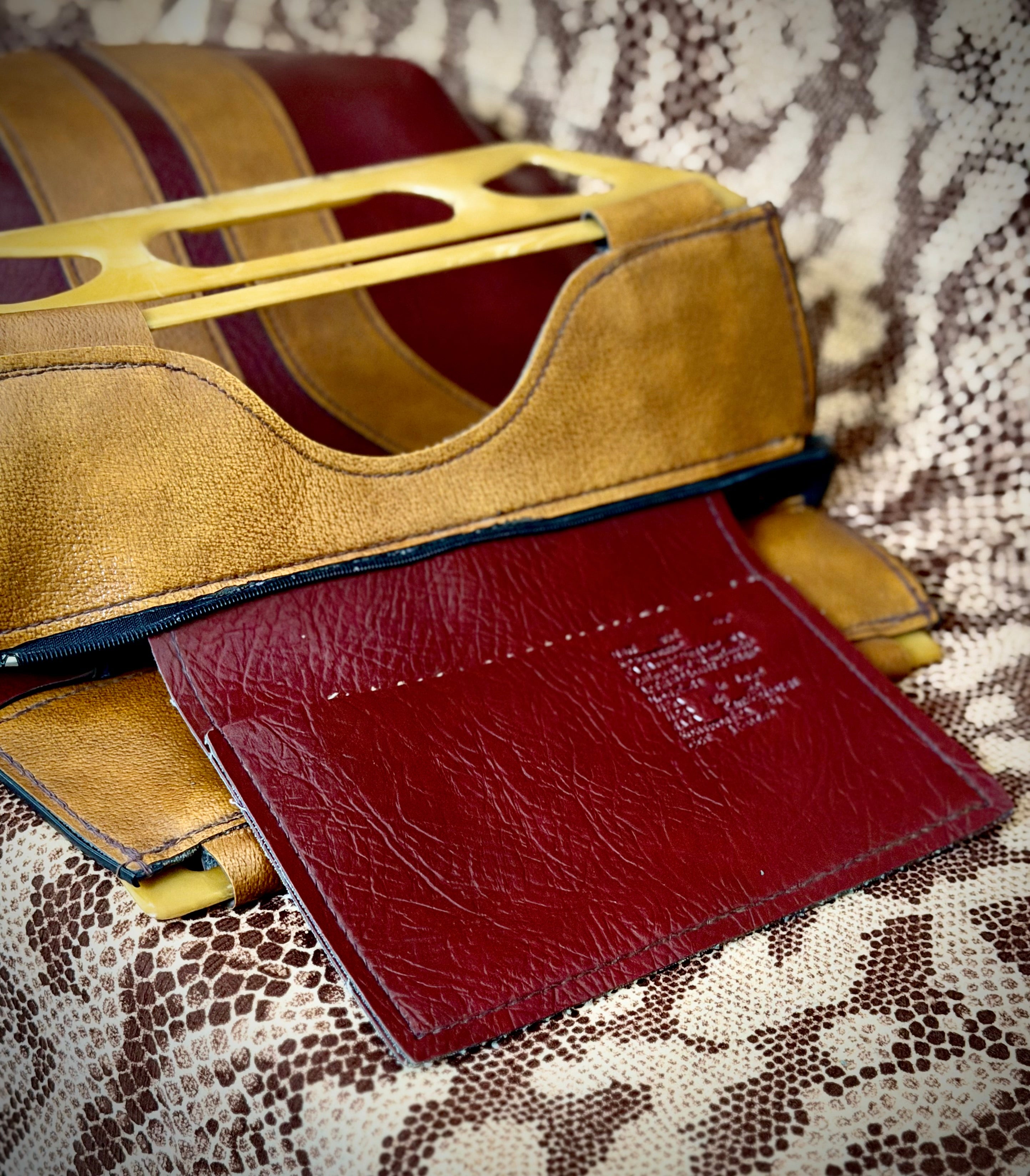1960s-1970s Large Italian Leather Bag with Sculptural Handles- Deadstock