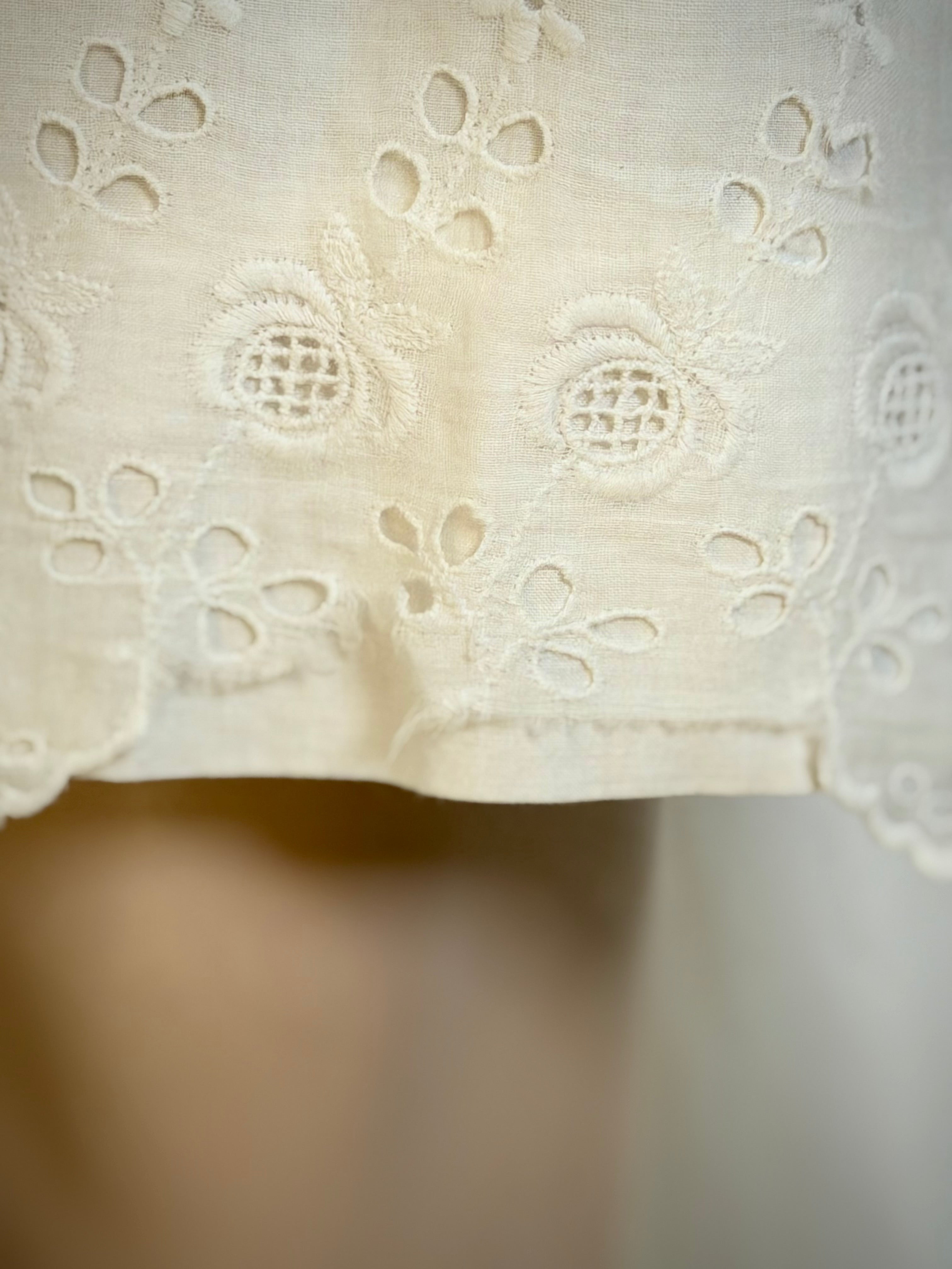 Late 1930s Hand-Made Cotton Slip - Utility Era Eyelet Trim Petticoat