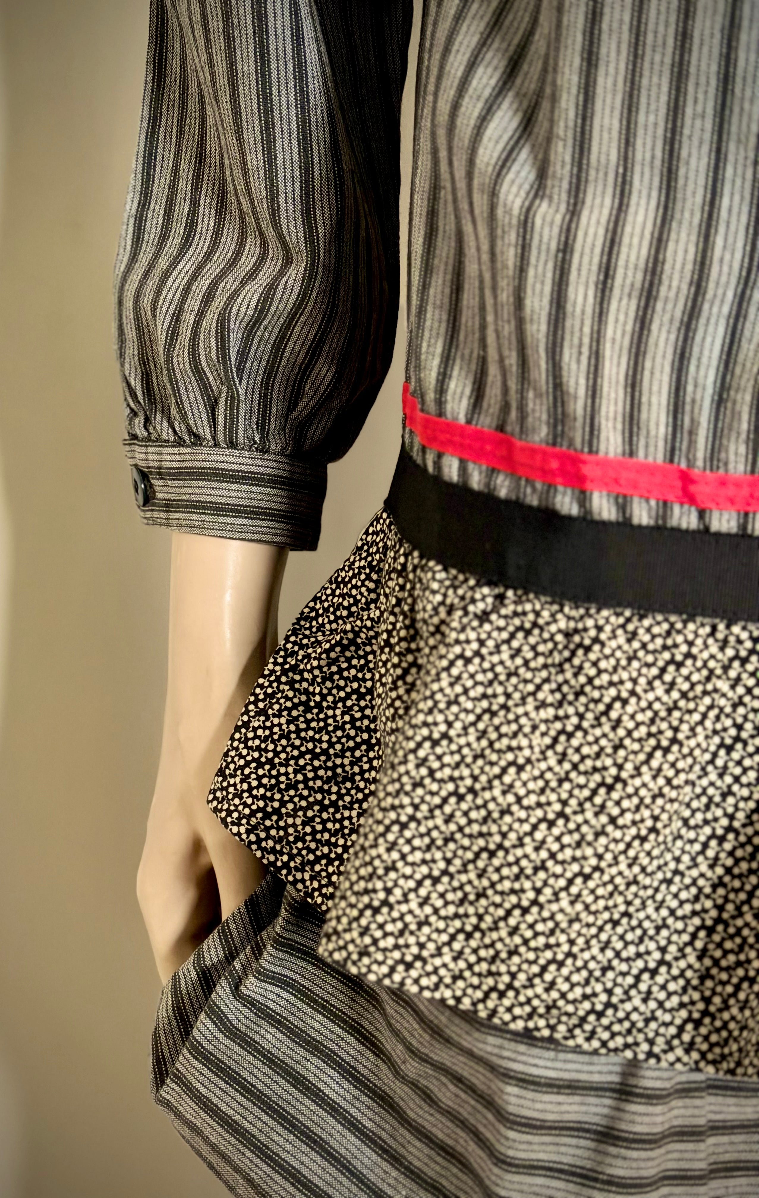 1970s-1980s Prairie Ruffle Dress with Pierrot Collar
