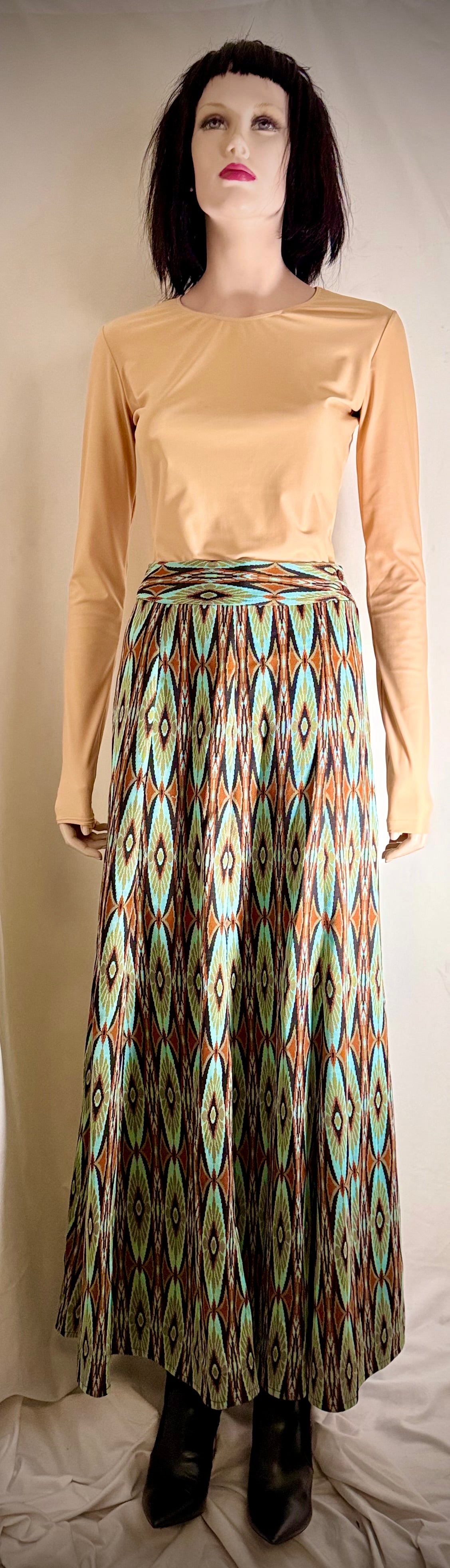 70s Geometric Knit Maxi Skirt