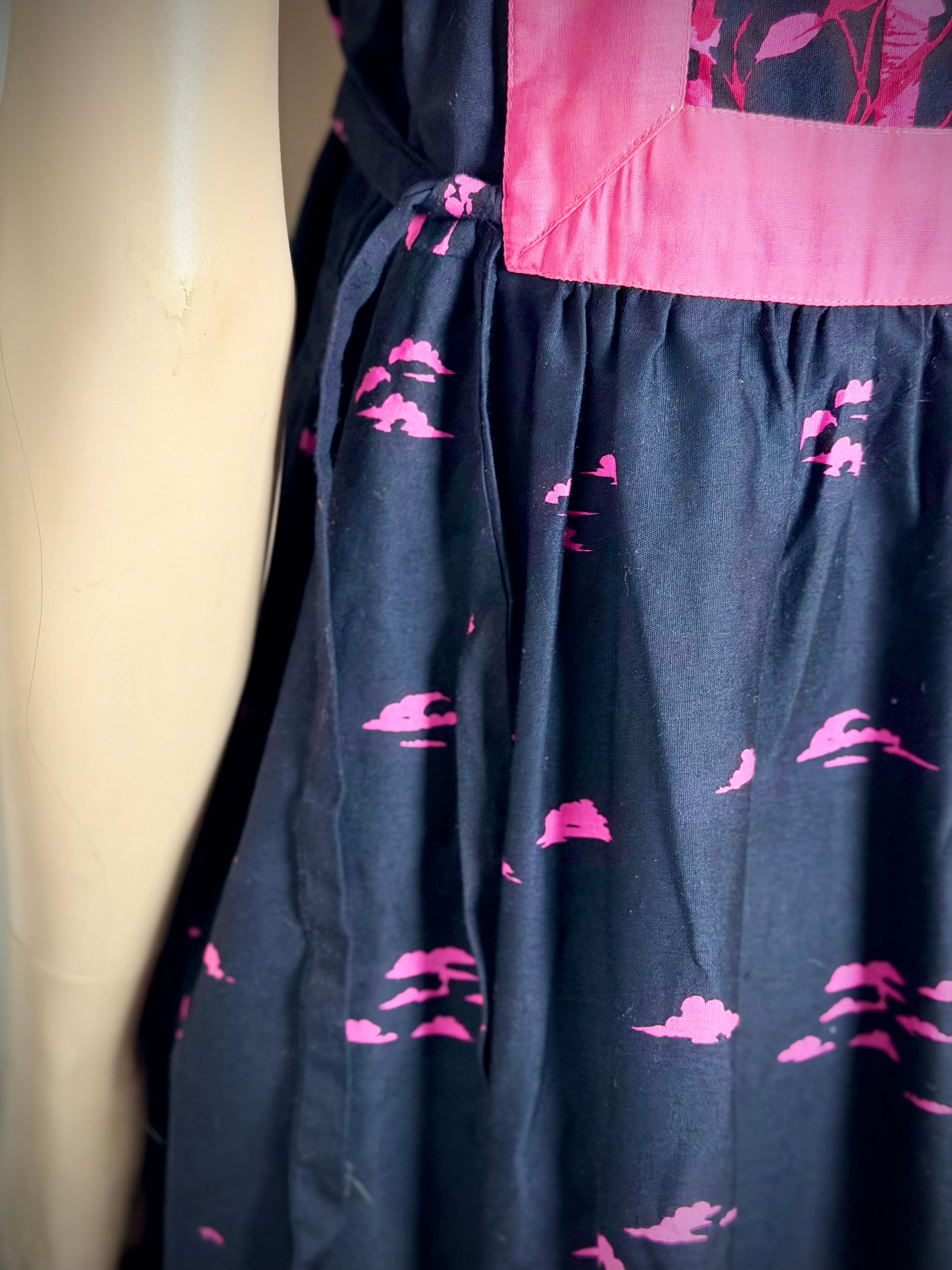 1980s Folk Print Cotton Smock Dress