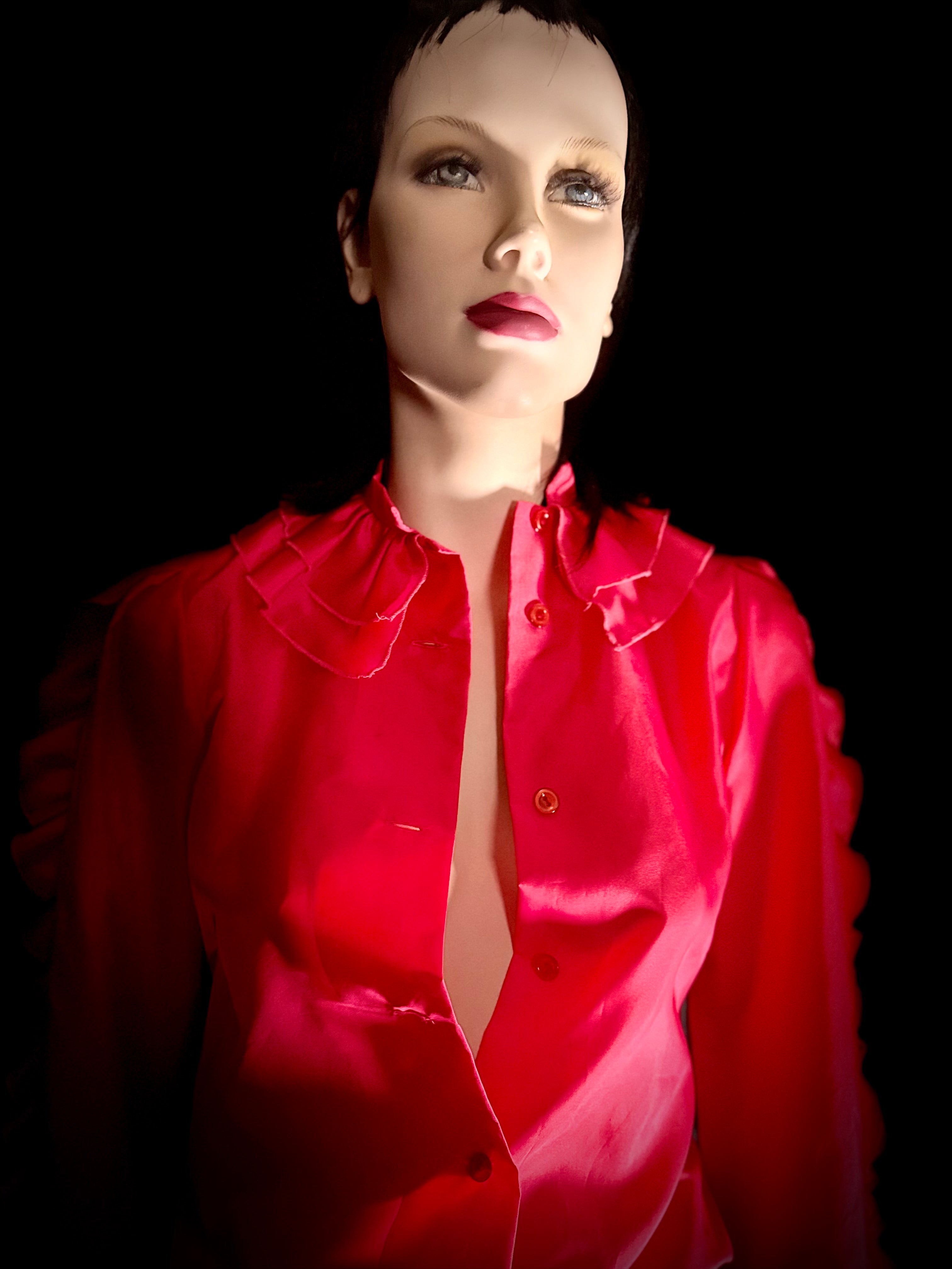 Hot Pink Ruffle Statement Blouse | 80s-90s