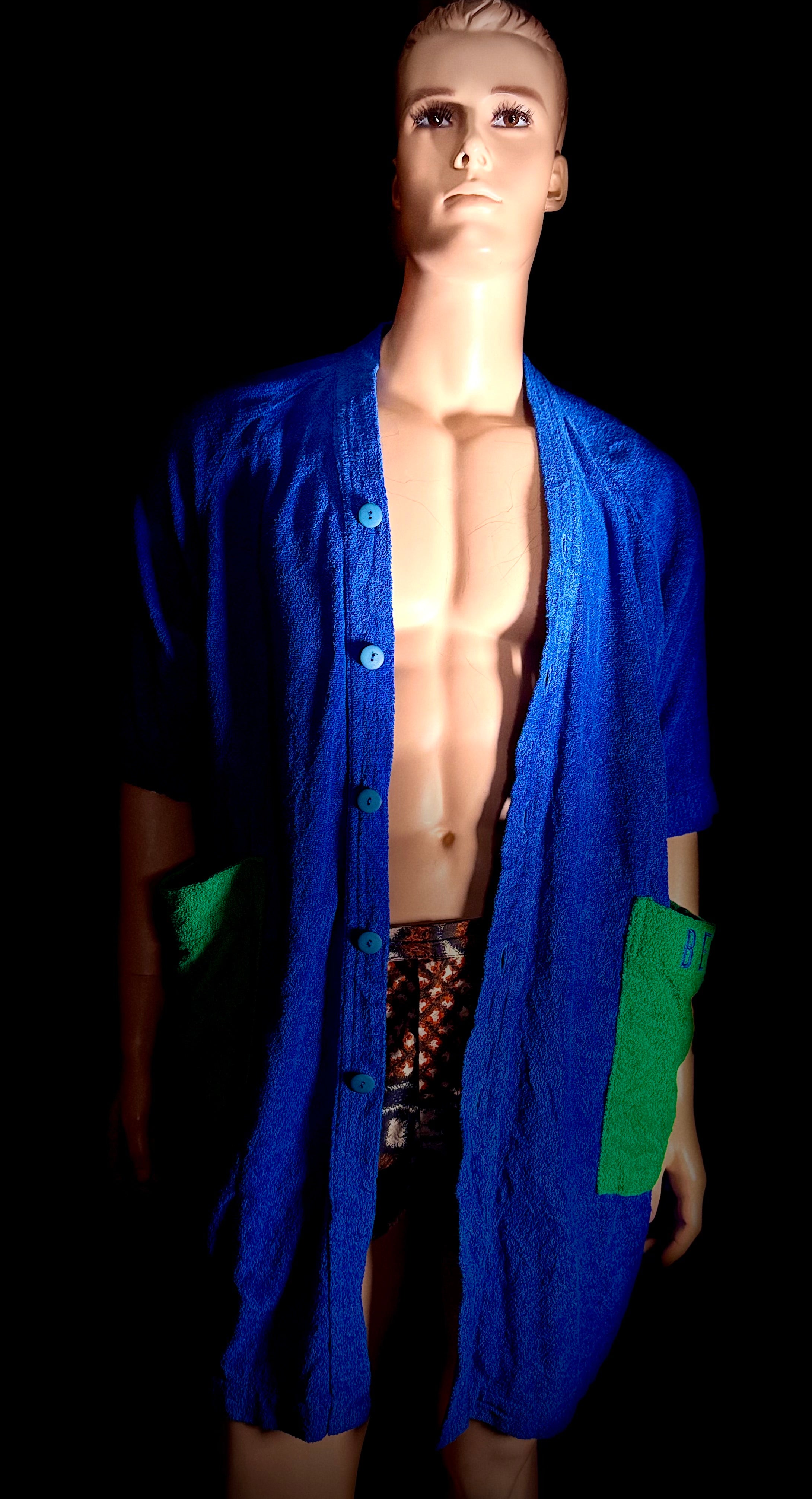 Deadstock 90s United Colors of Benetton Terry Robe | Blue and Green (Styled in Italy)