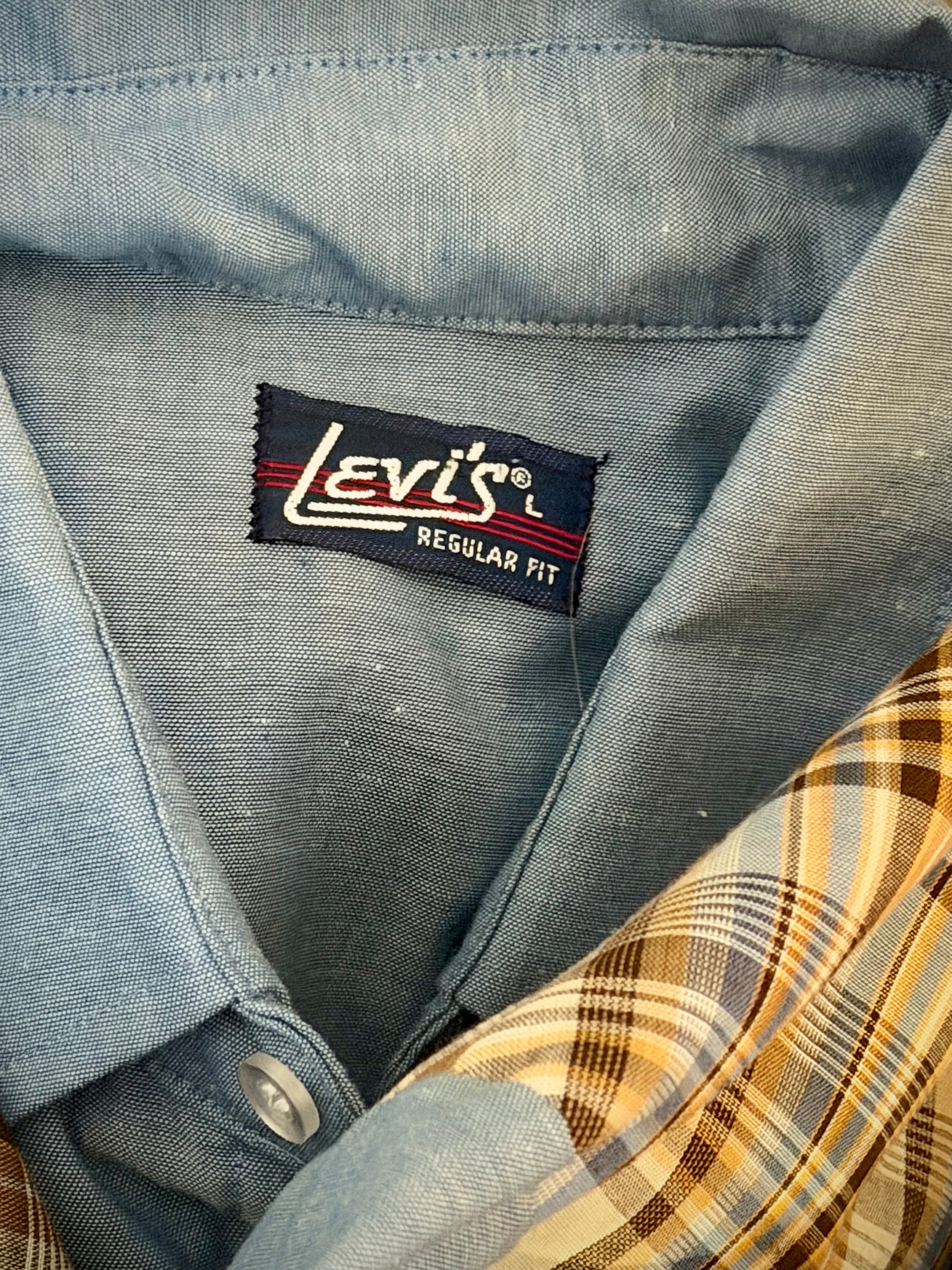 Deadstock 1970s Levi’s Western Chambray Shirt-Plaid Yoke, Large