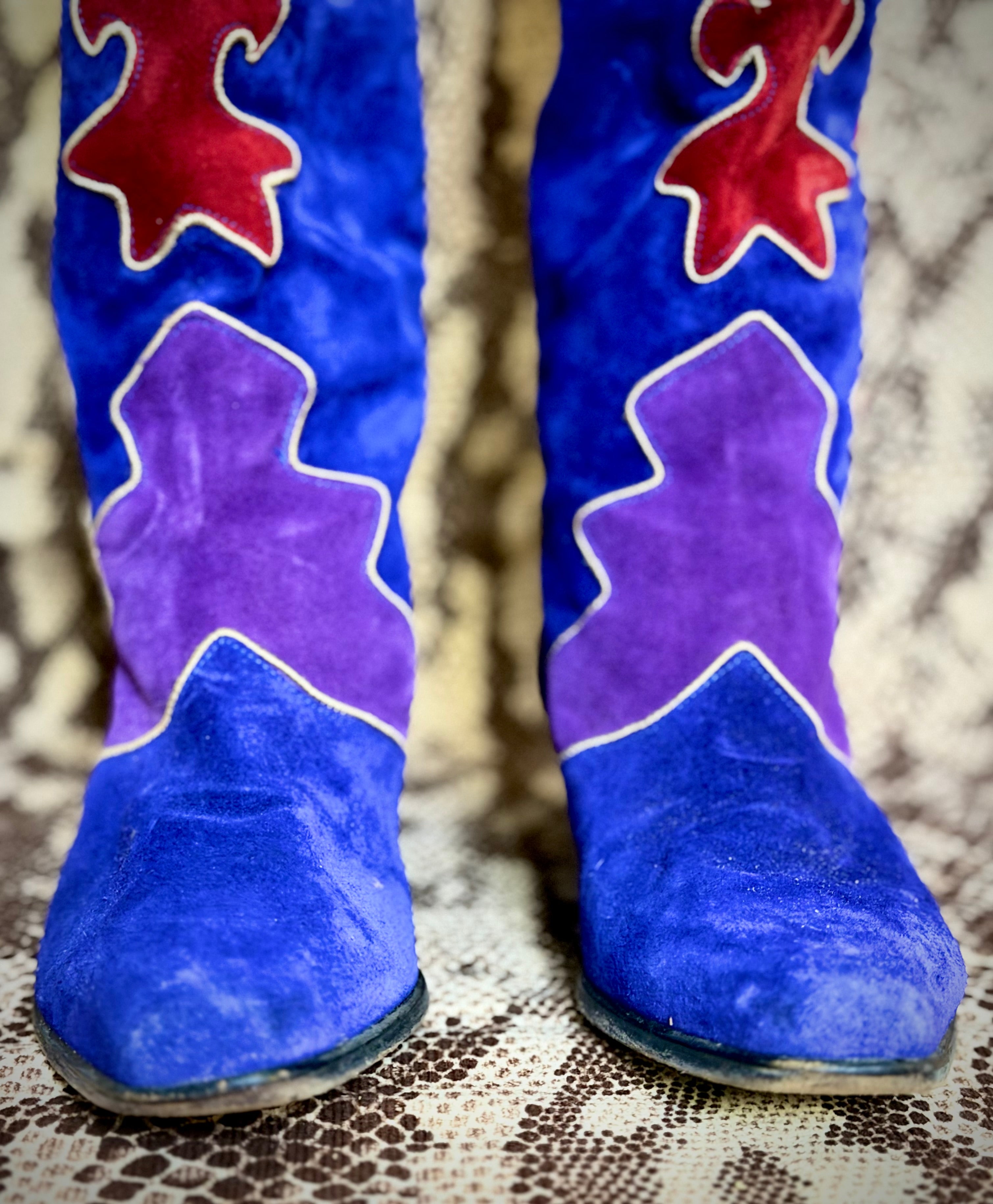 Vintage 1980s Biondini Suede Appliqué Cowboy Boots