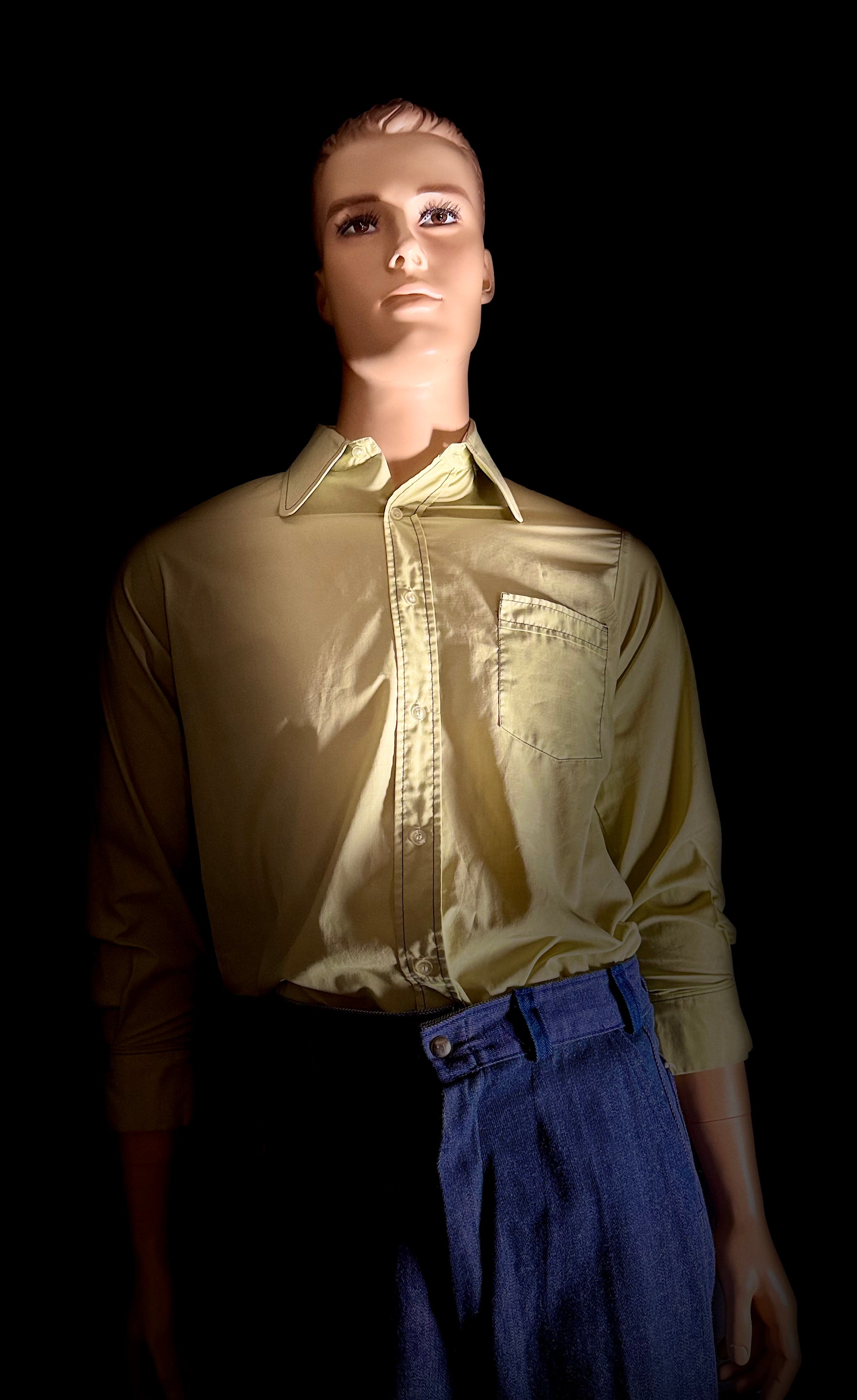 Late 1960s Pistachio Cotton Shirt with Rounded Mod Collar
