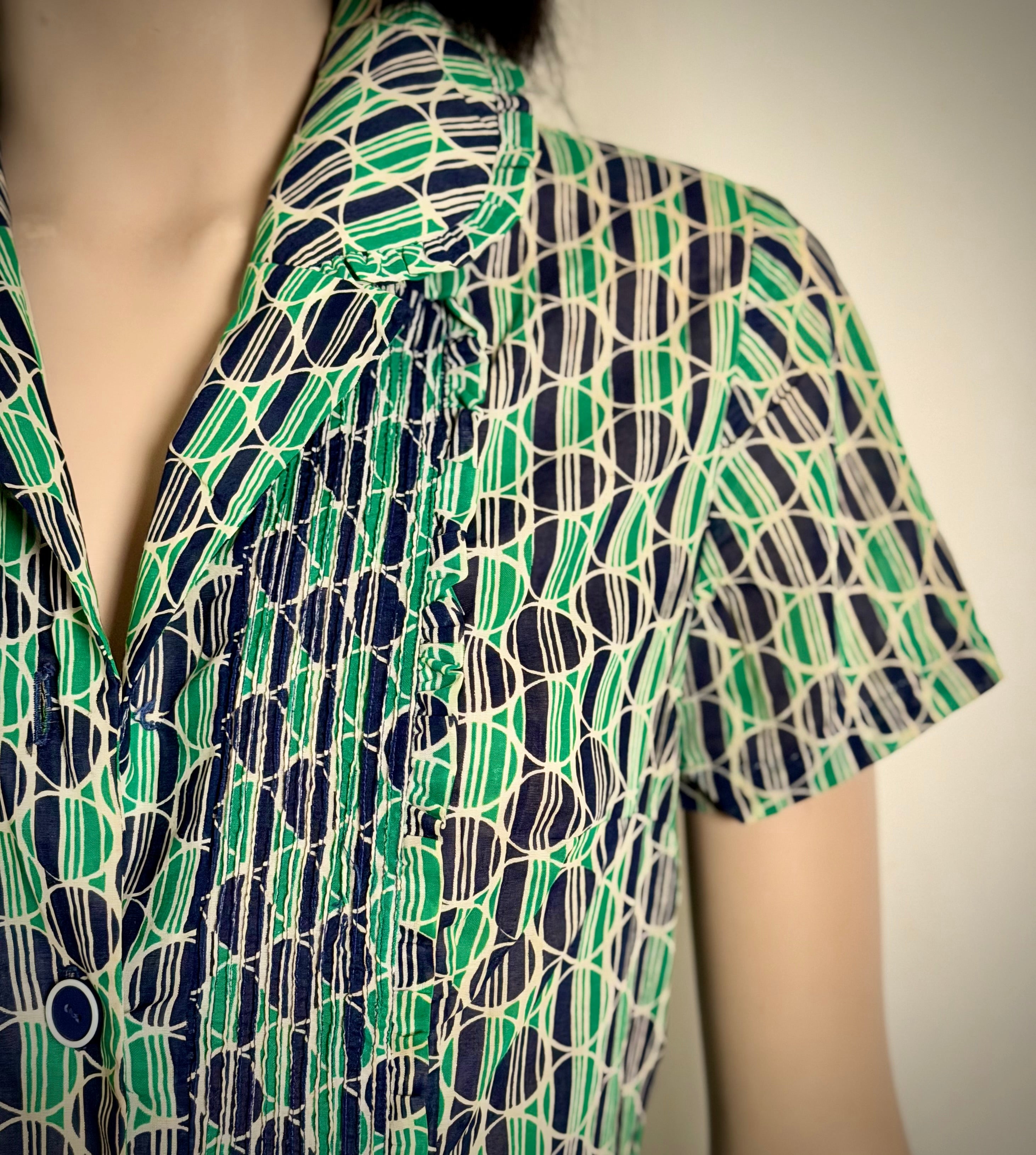 1960s Fifth Avenue Frock Geometric Print Cotton Day Dress