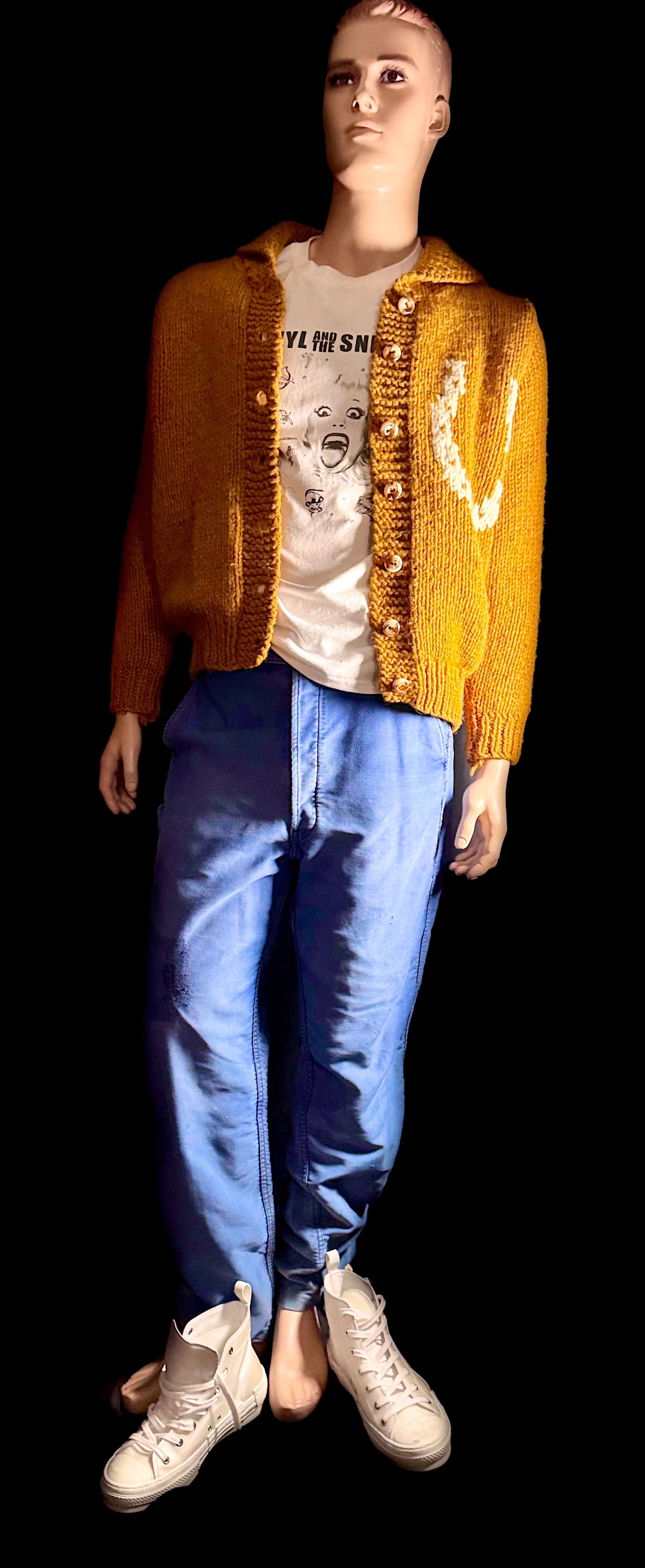 Mid-Century Lined Cowichan Cardigan - Hand-Knit Horse and Rider Motif