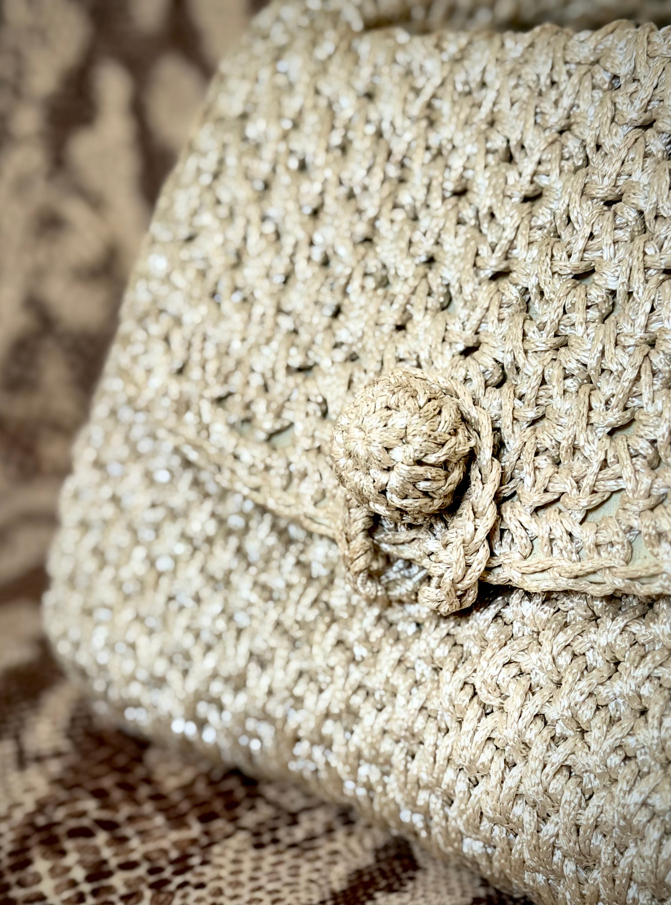 Crochet Tote - 1960s Handwoven Raffia Handbag