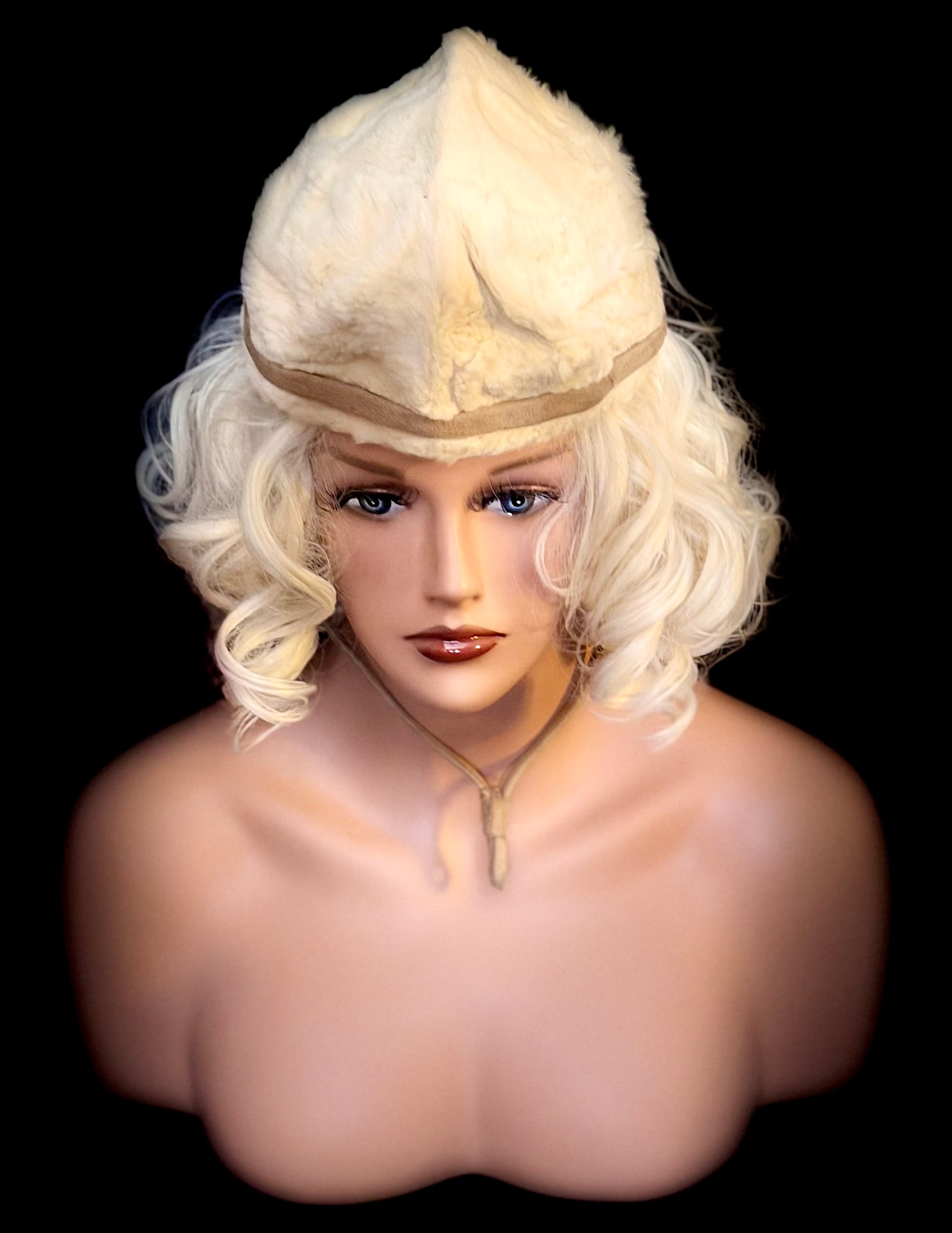 1930s-1940s Shearling Aviator Hat with Leather Ties