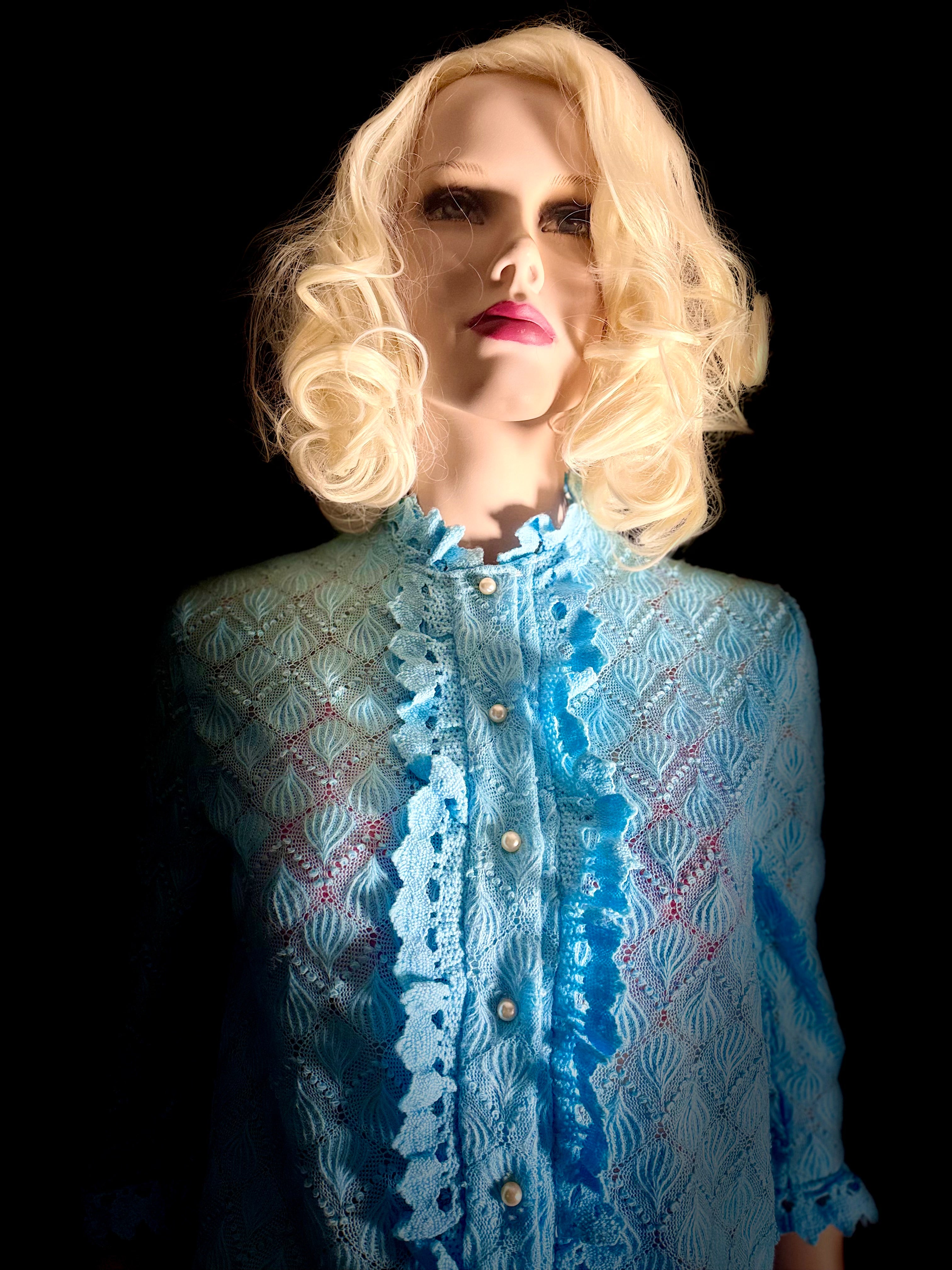 1960s Powder-Blue Textured Knit Cardigan - Mint Condition