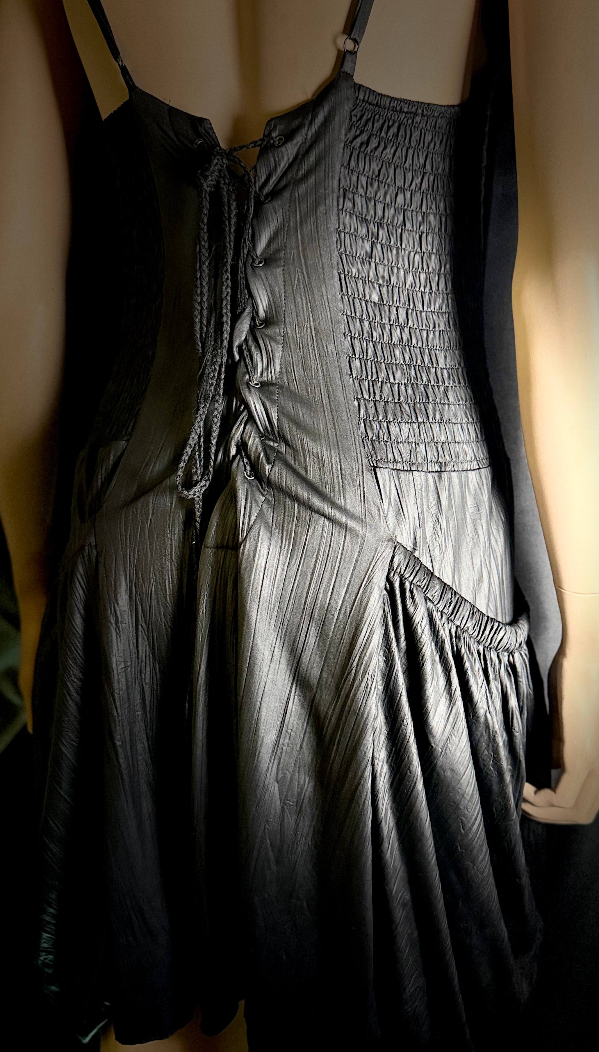 Vintage Ksubi Black Zip-Front Dress with Crinkle Finish