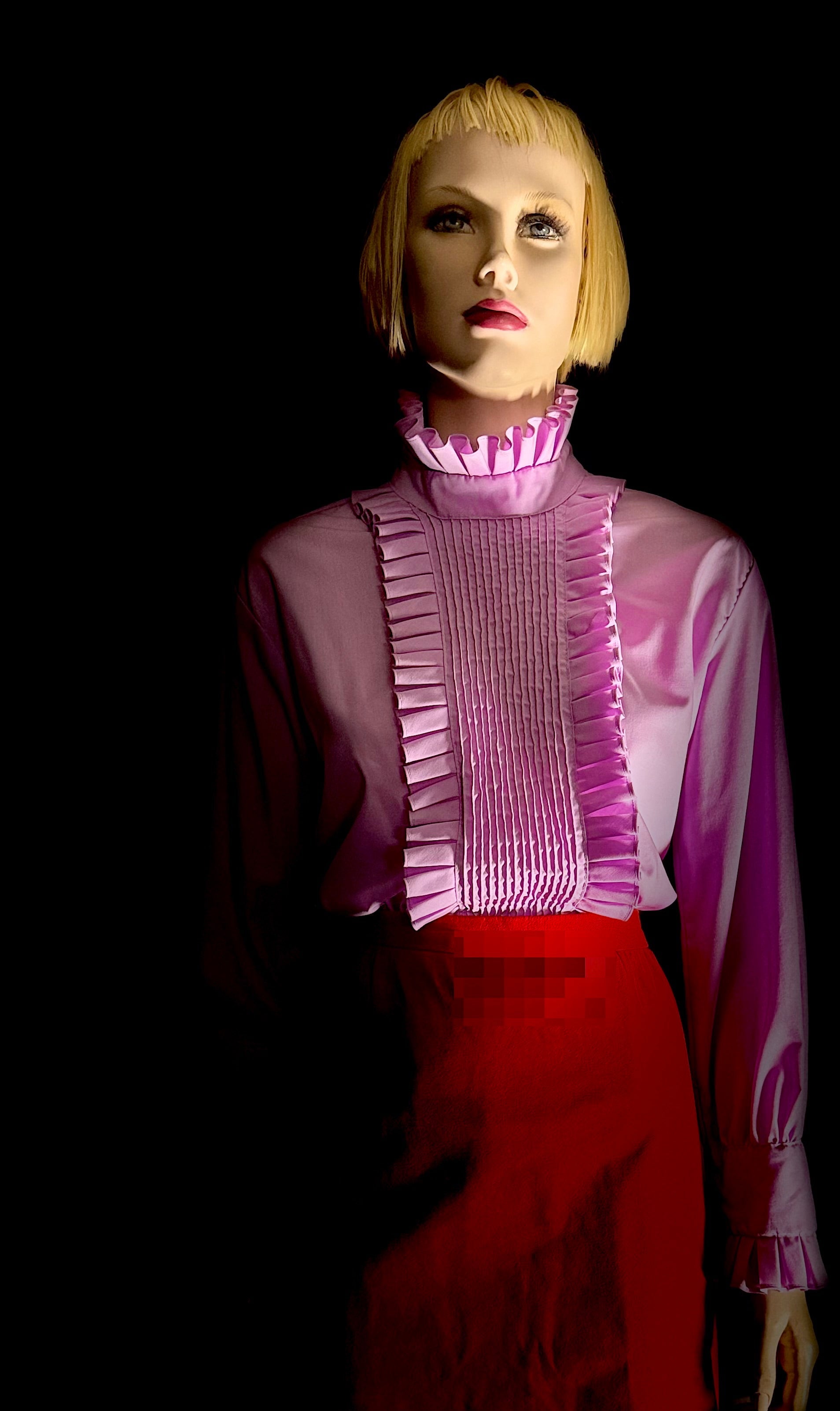 1960s Lavender Victorian Ruffle Blouse – Back Button Detail