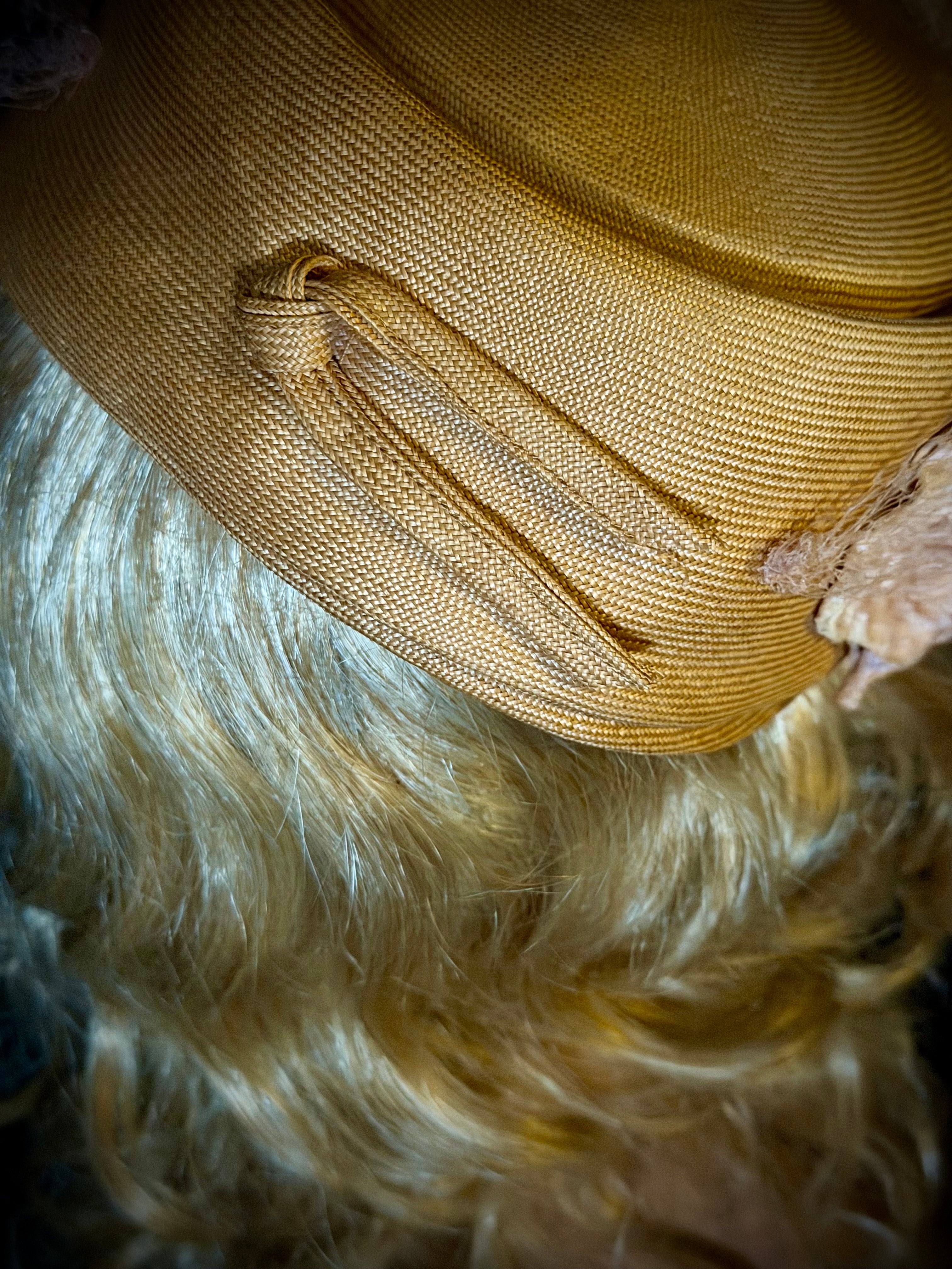 Early- Mid 1940s Straw Hat with Velvet Floral Trim and Veil