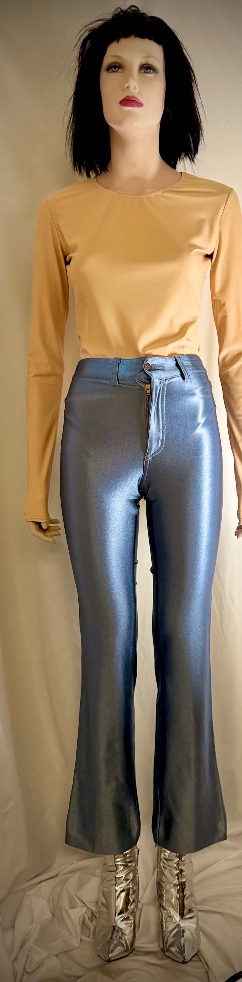 Vintage 70s Chemin de Fer Metallic Blue Flared Pants