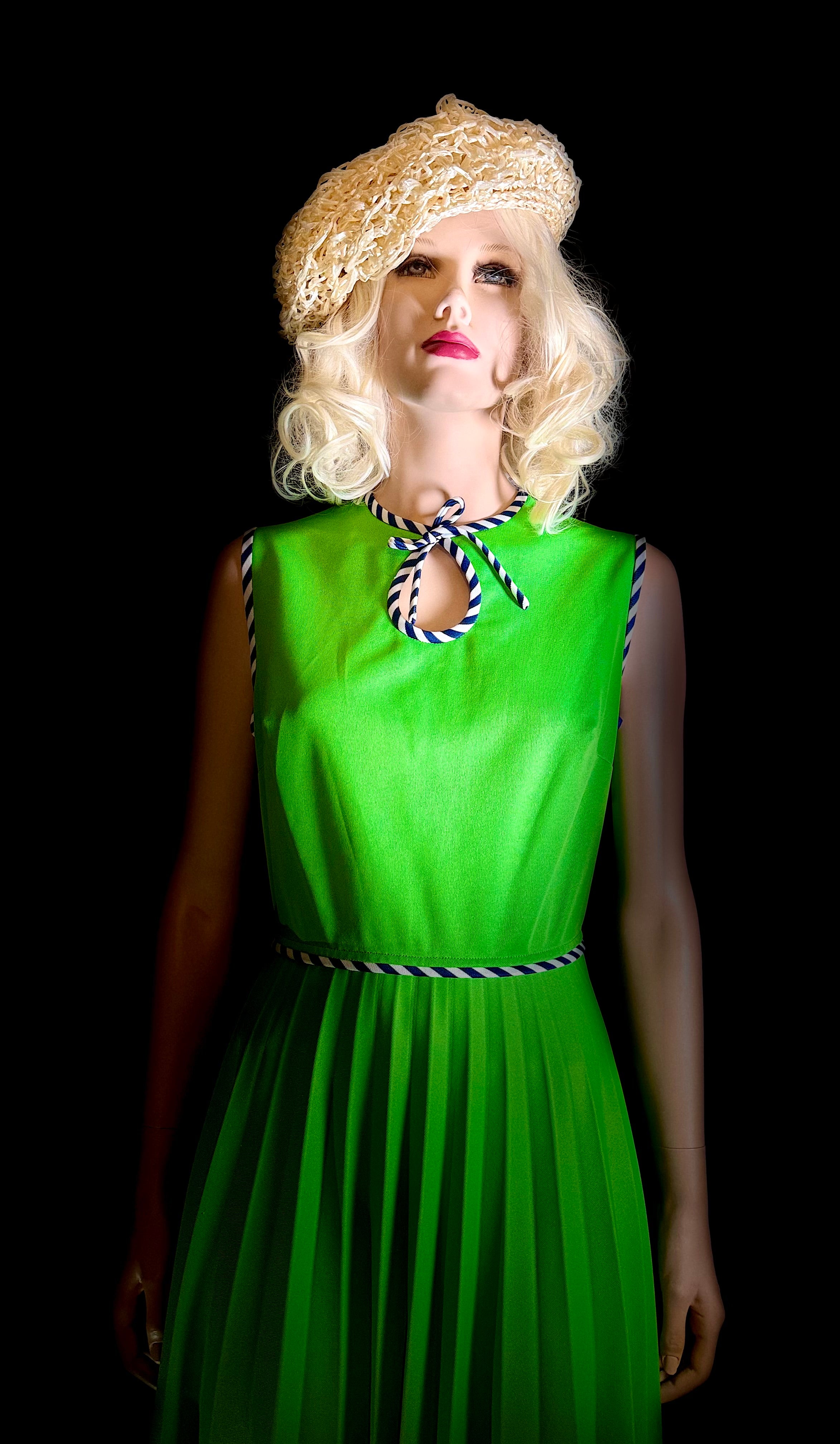 1960s Lime Pleated Mod Dress with Nautical Trim – Immaculate Condition