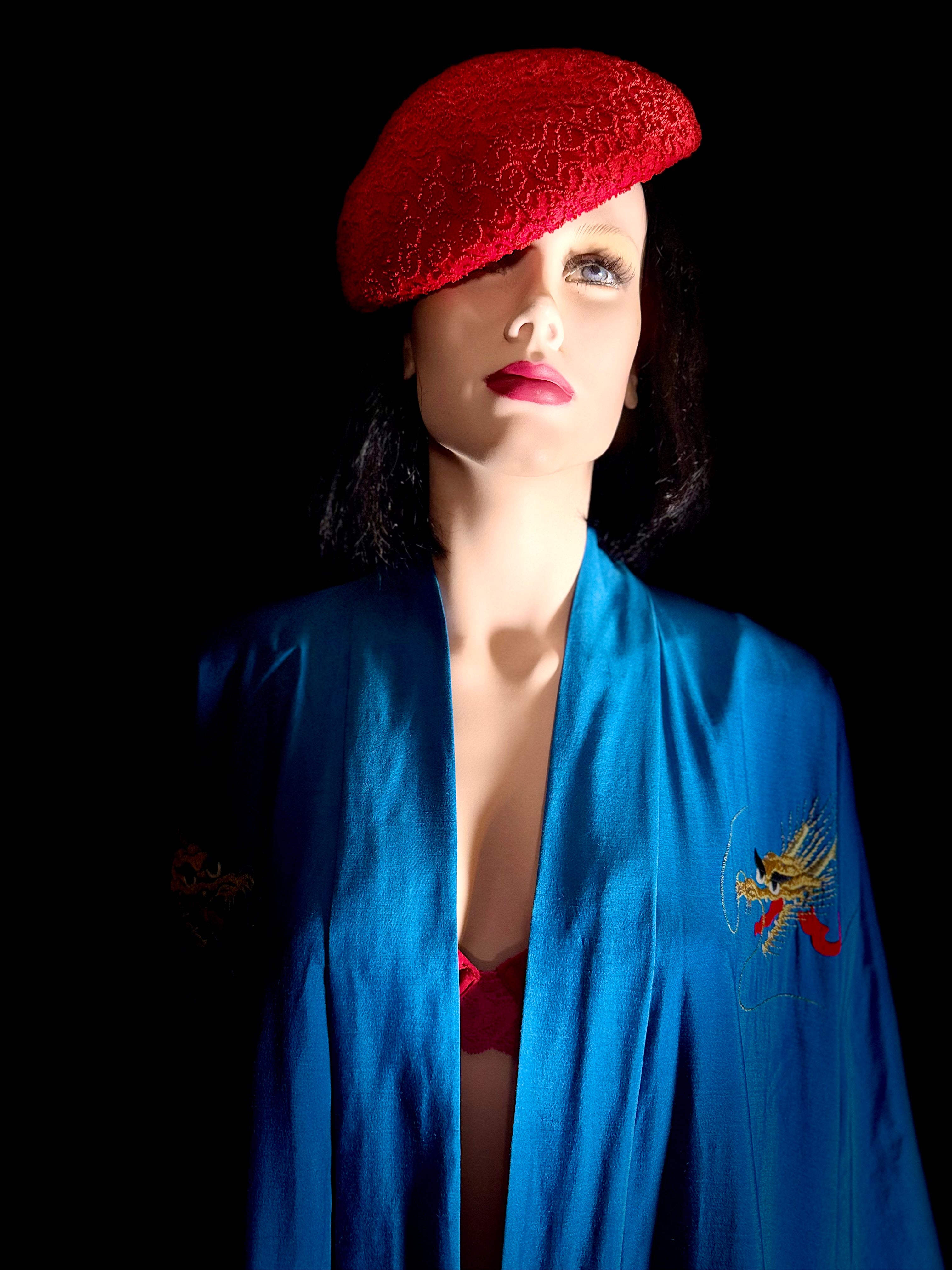 1940s Hand Embroidered Dragon Silk Smoking Robe
– Made in Japan