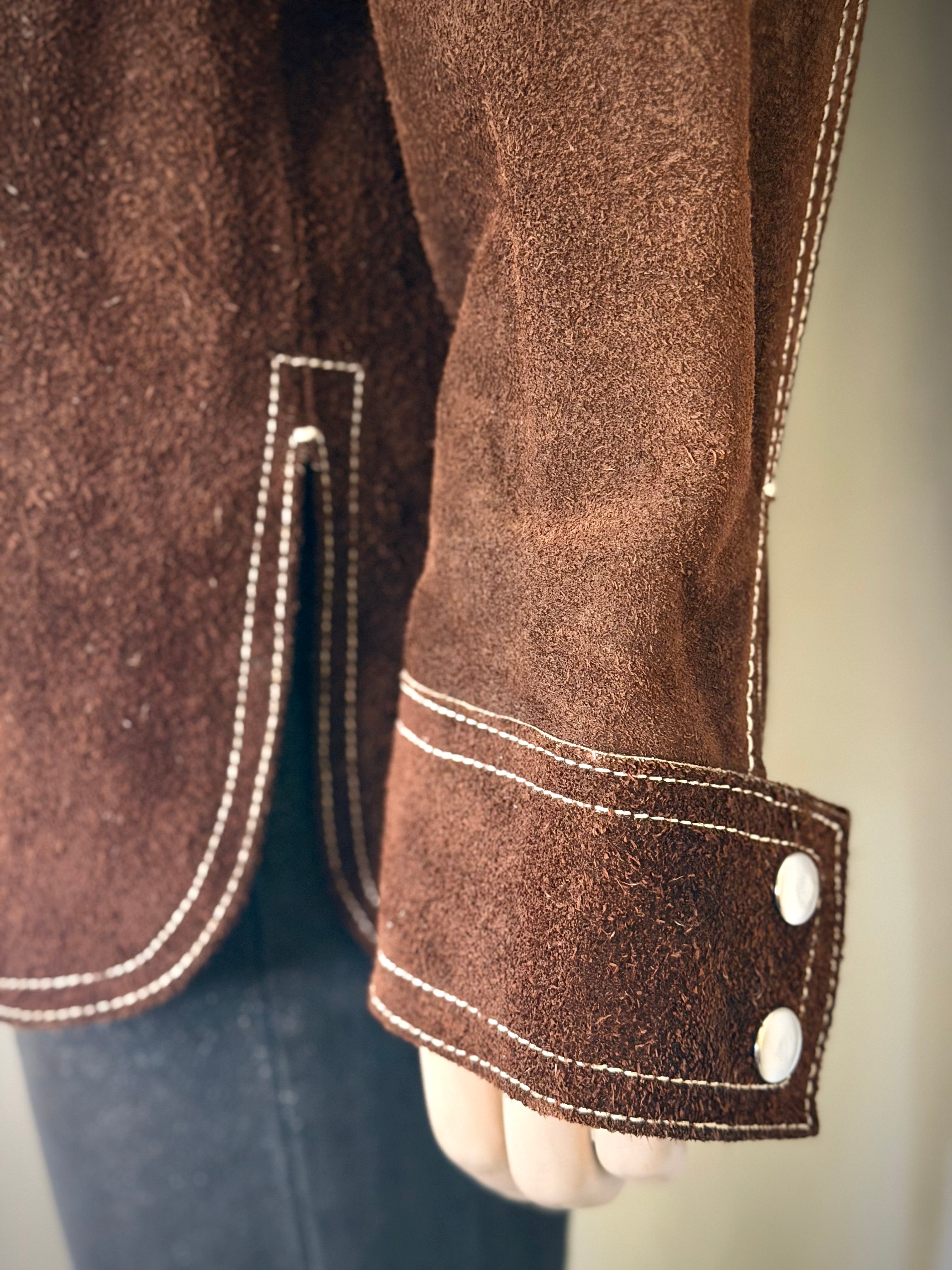 Vintage 70s Mexican Suede Western Jacket with Scenic Bird
Lining