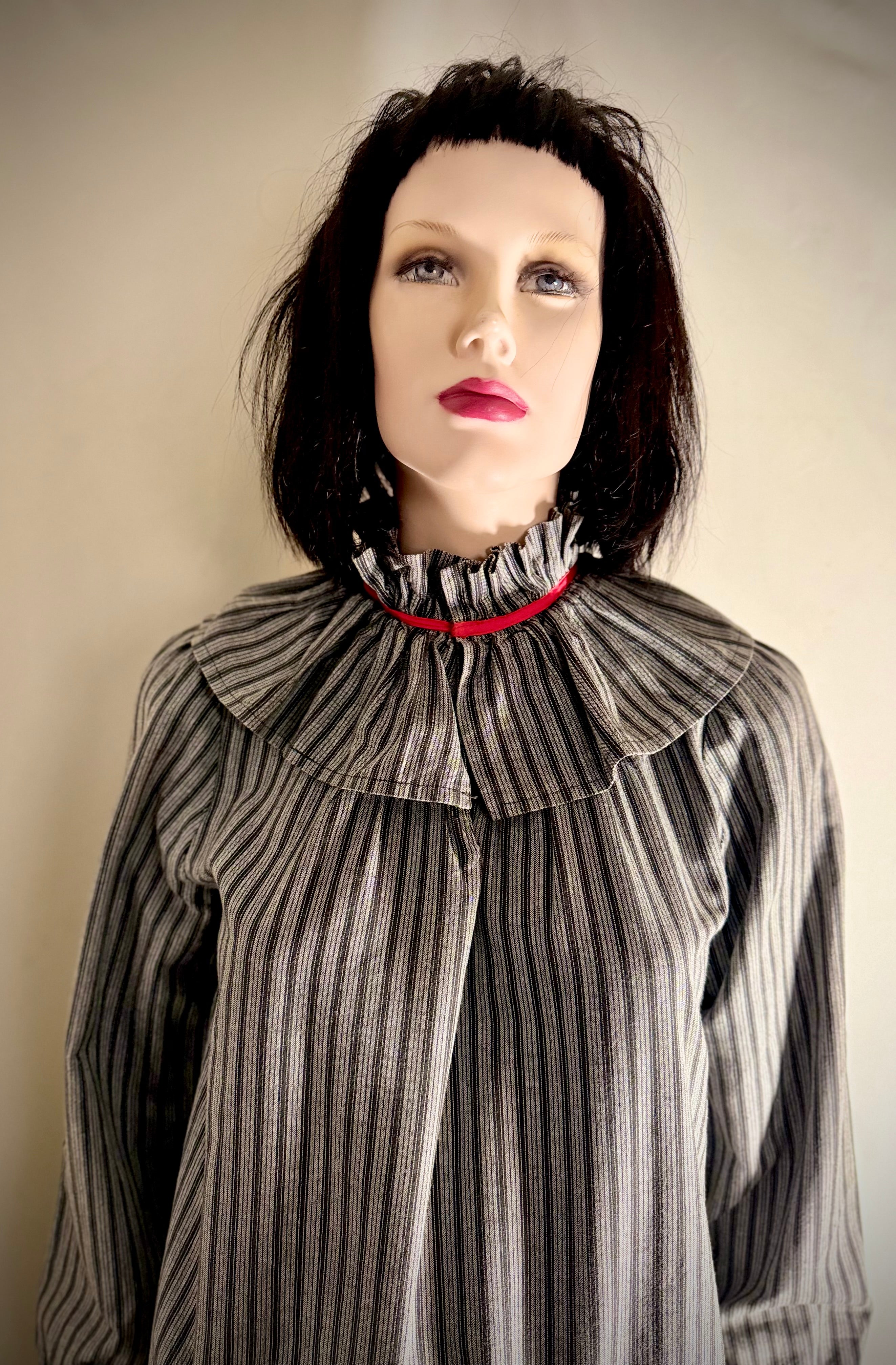 1970s-1980s Prairie Ruffle Dress with Pierrot Collar