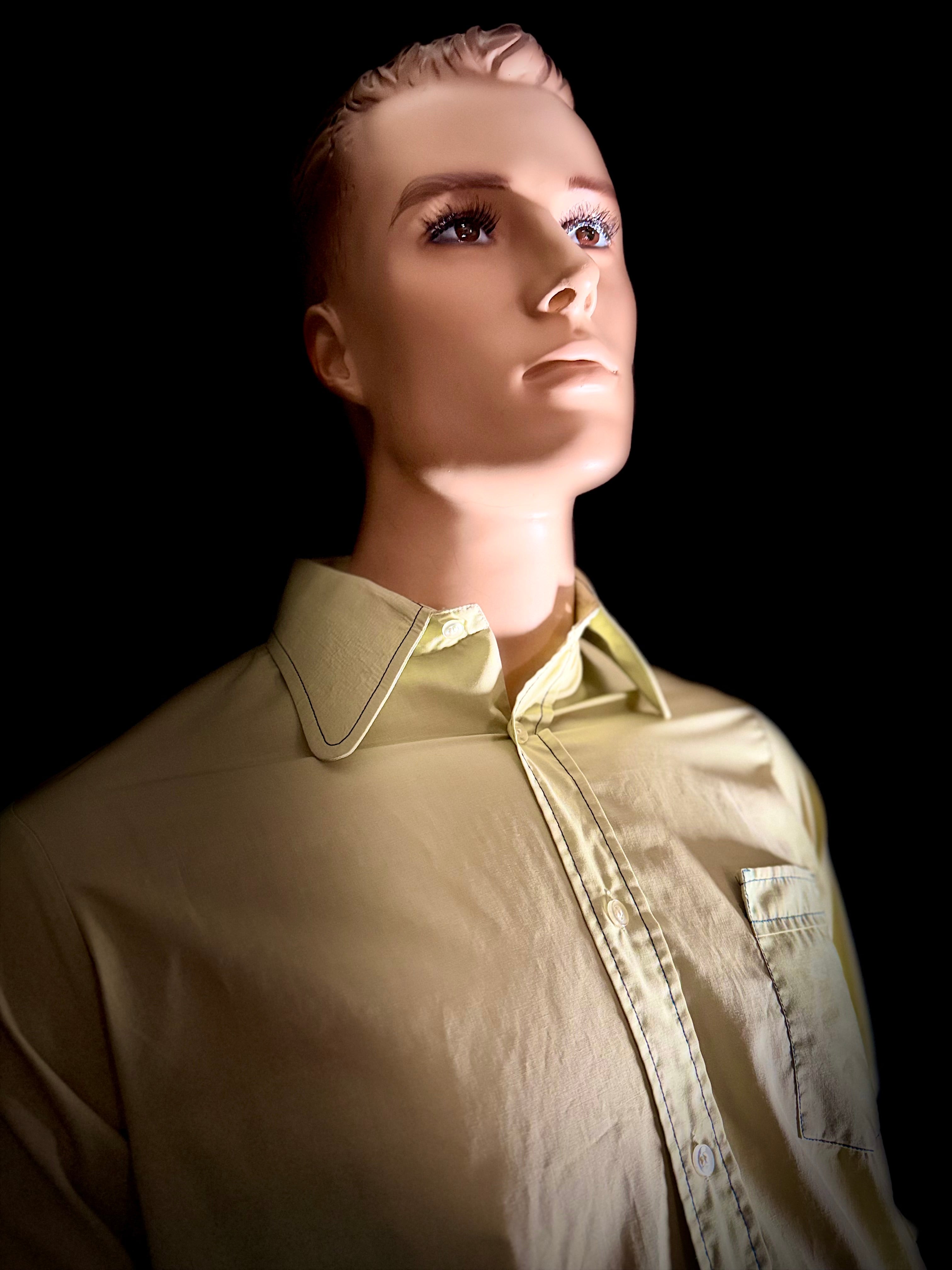 Late 1960s Pistachio Cotton Shirt with Rounded Mod Collar