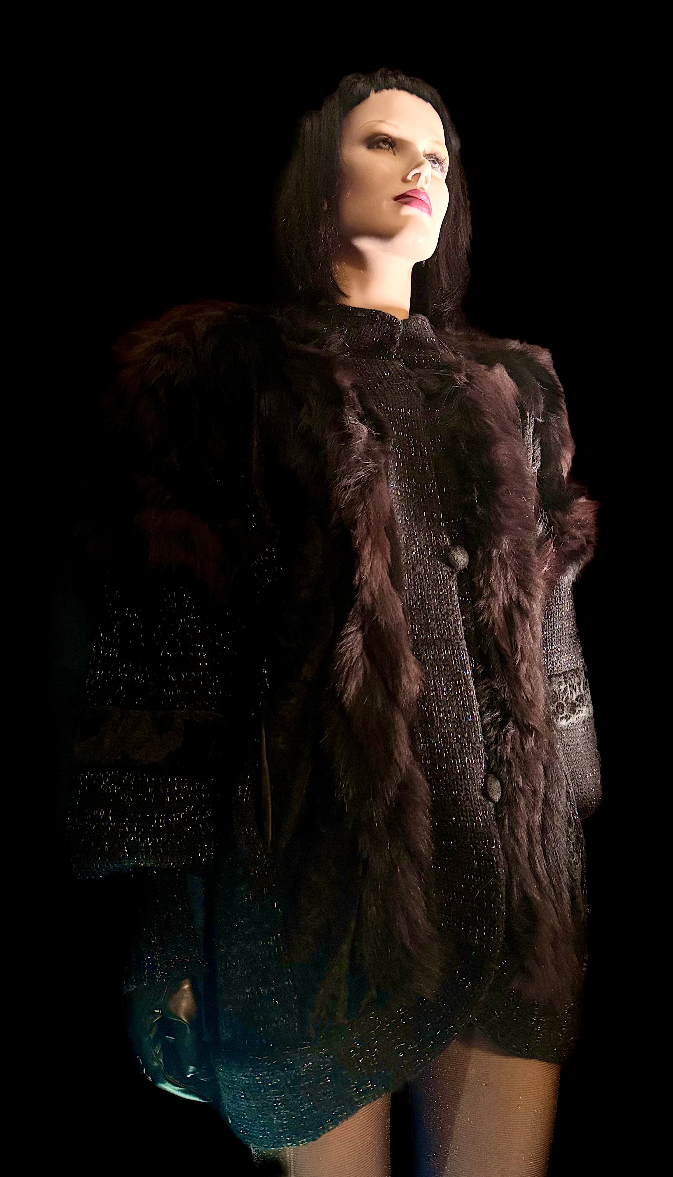 Vintage Russian Fur & Velvet Knit Jacket - Statement Heirloom Piece
