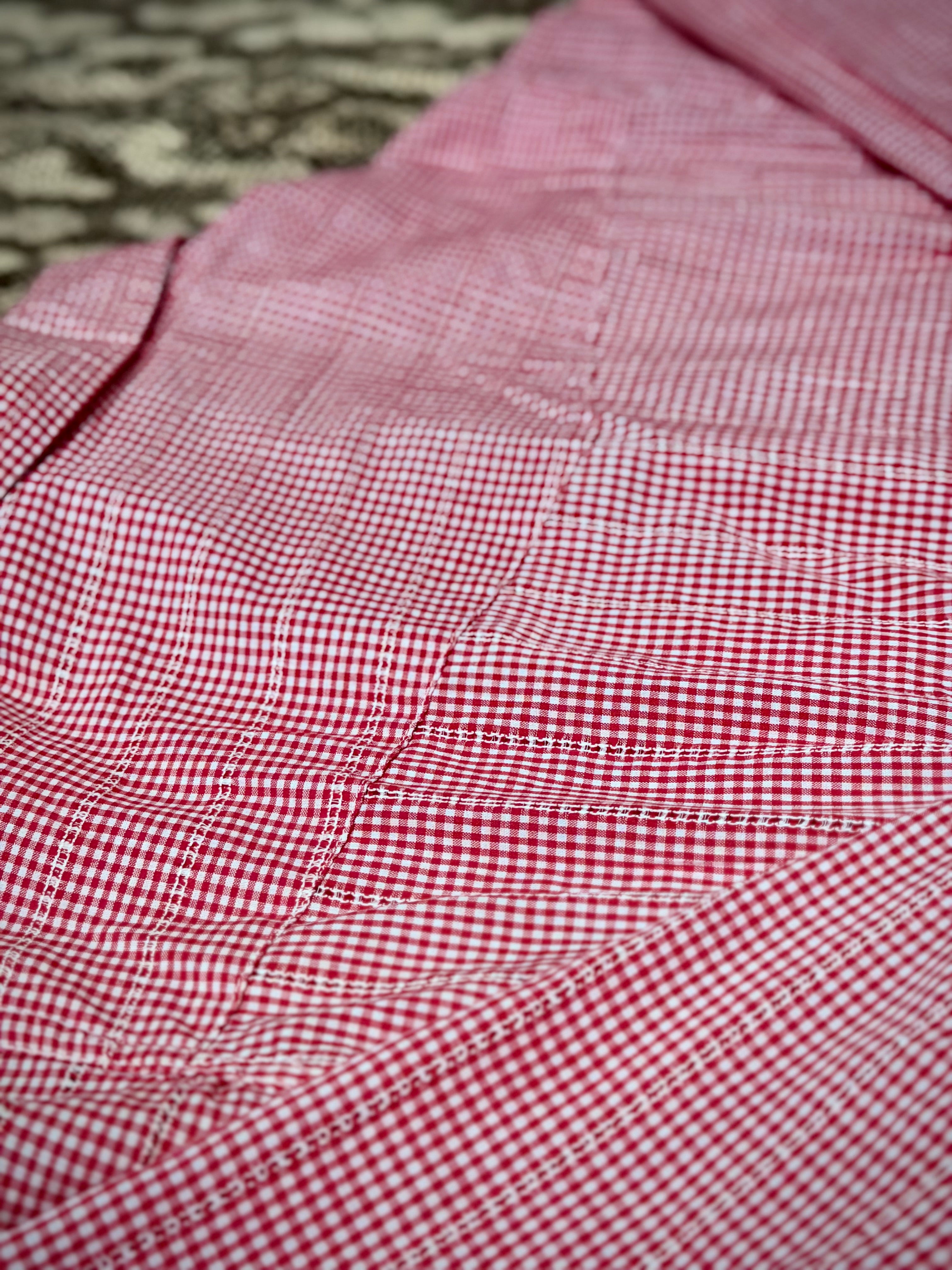 Vintage Red Gingham Western Shirt - Stud Button Detail - Fitted Cotton
