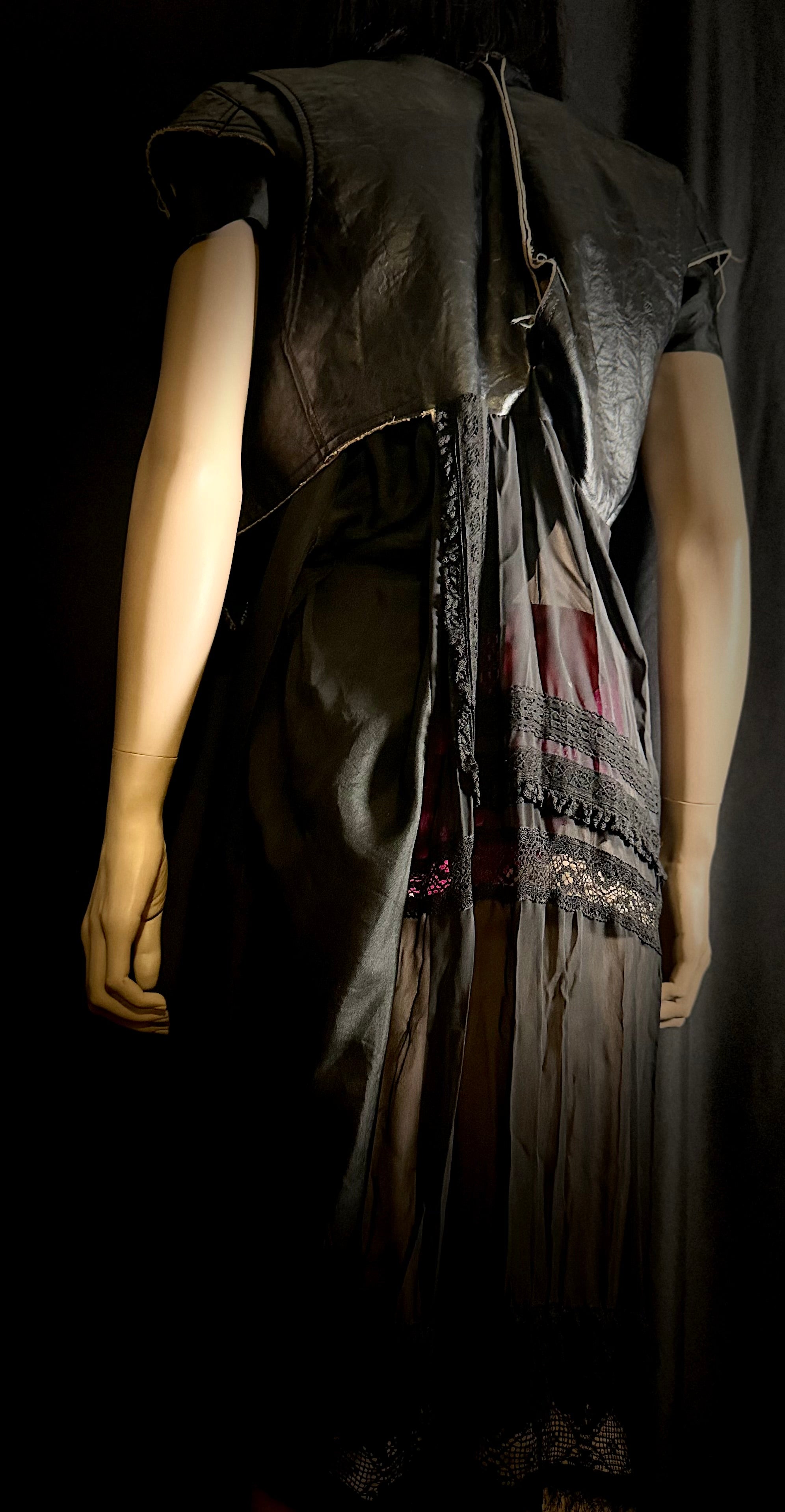 Junya Watanabe Comme des Garçons Deconstructed Patchwork Dress - Avant-Garde Sheer Overlay - Made in Japan - Size S