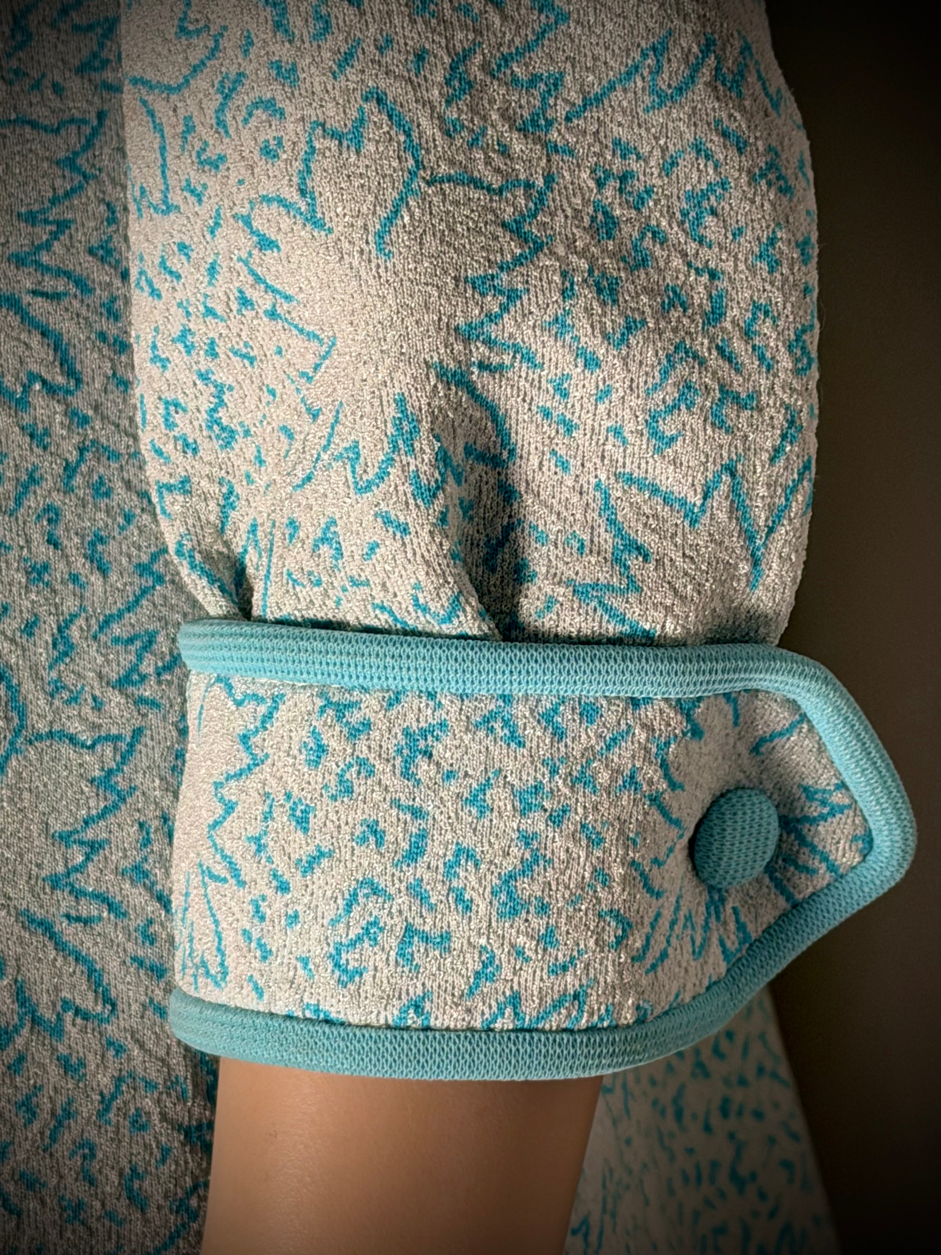 Immaculate 1960s Turquoise-Trimmed Textured Day Dress