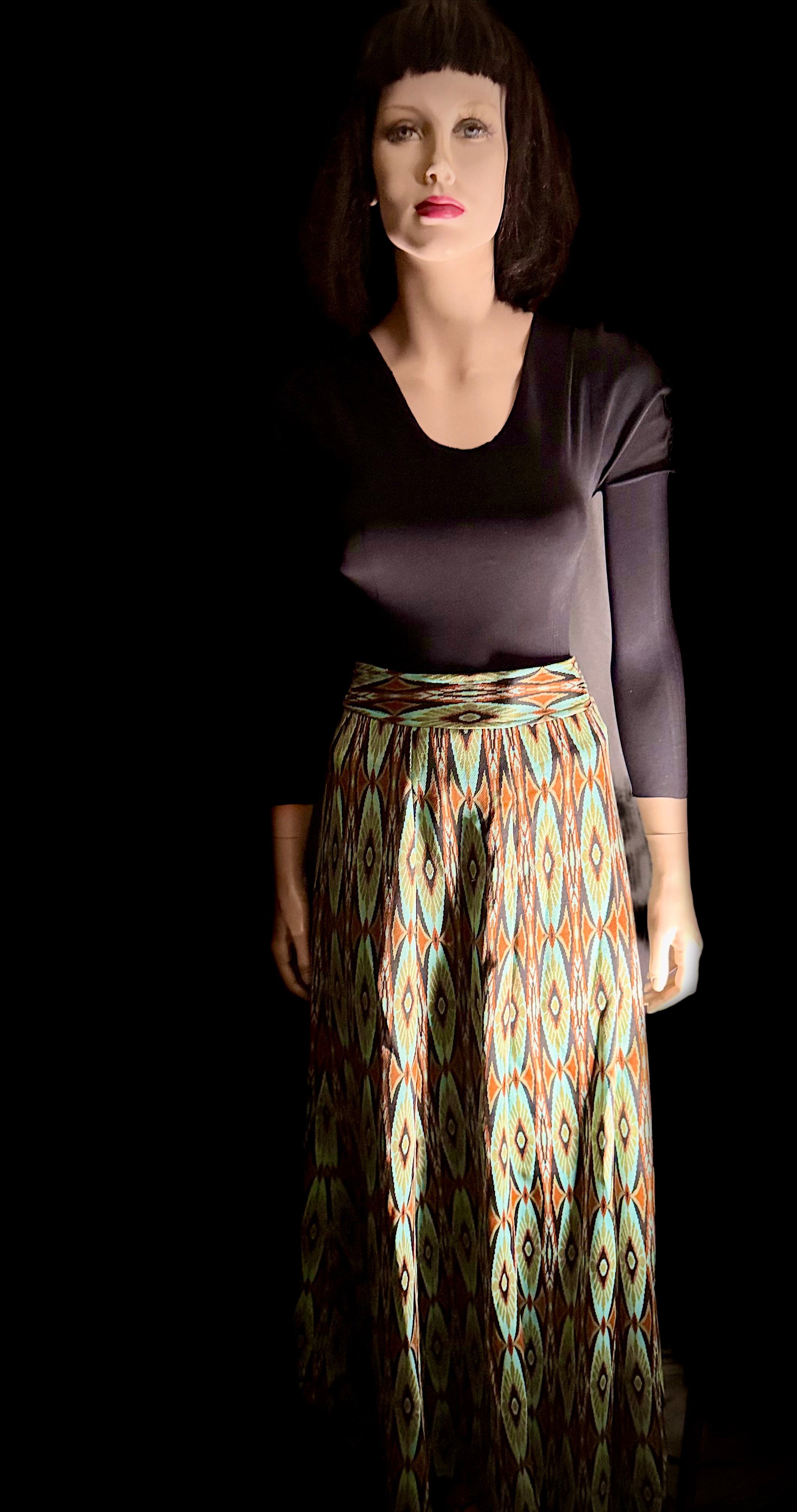 70s Geometric Knit Maxi Skirt