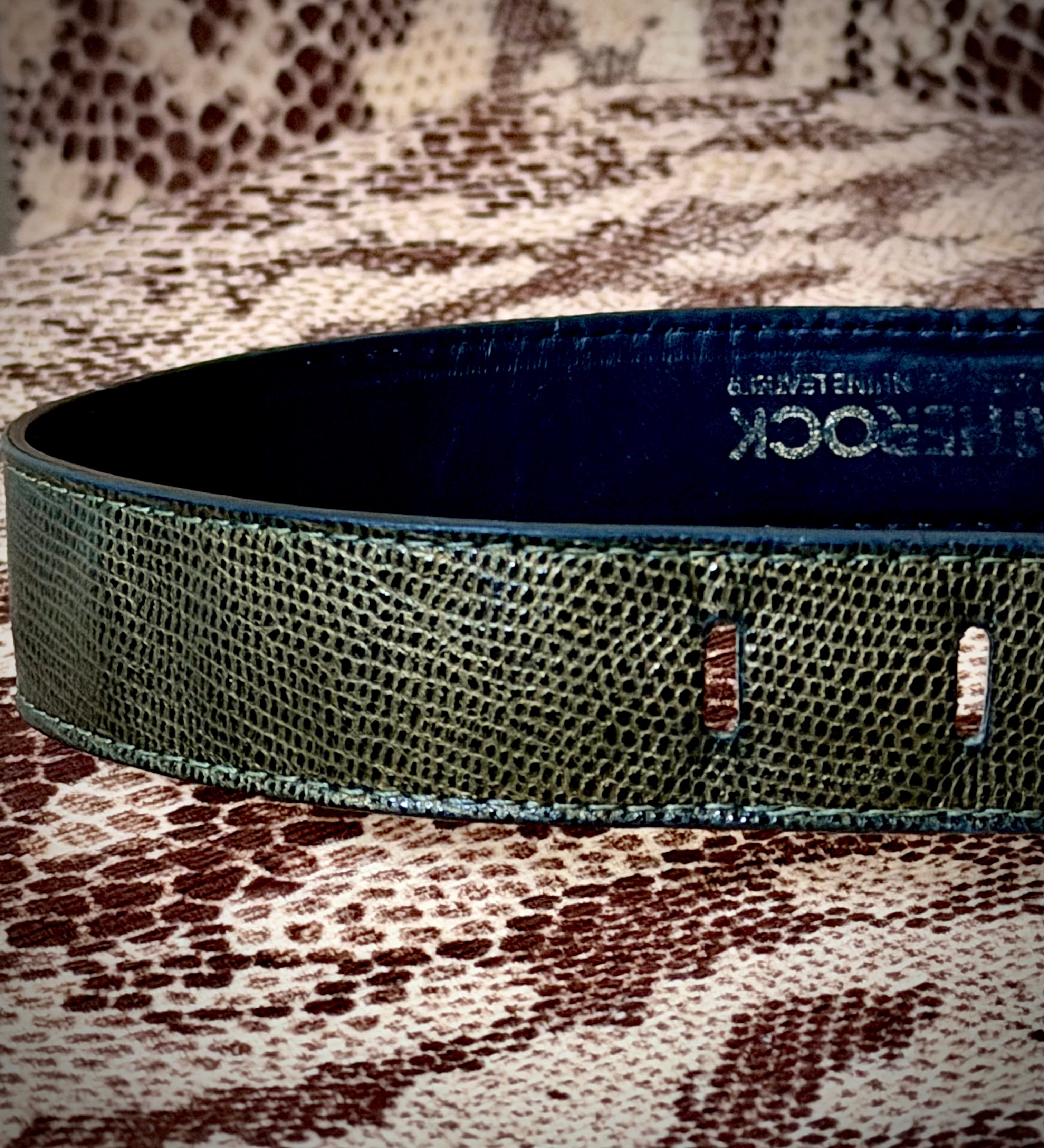 1970s Leatherock San Diego Lizard Print Leather Belt - Made In USA
