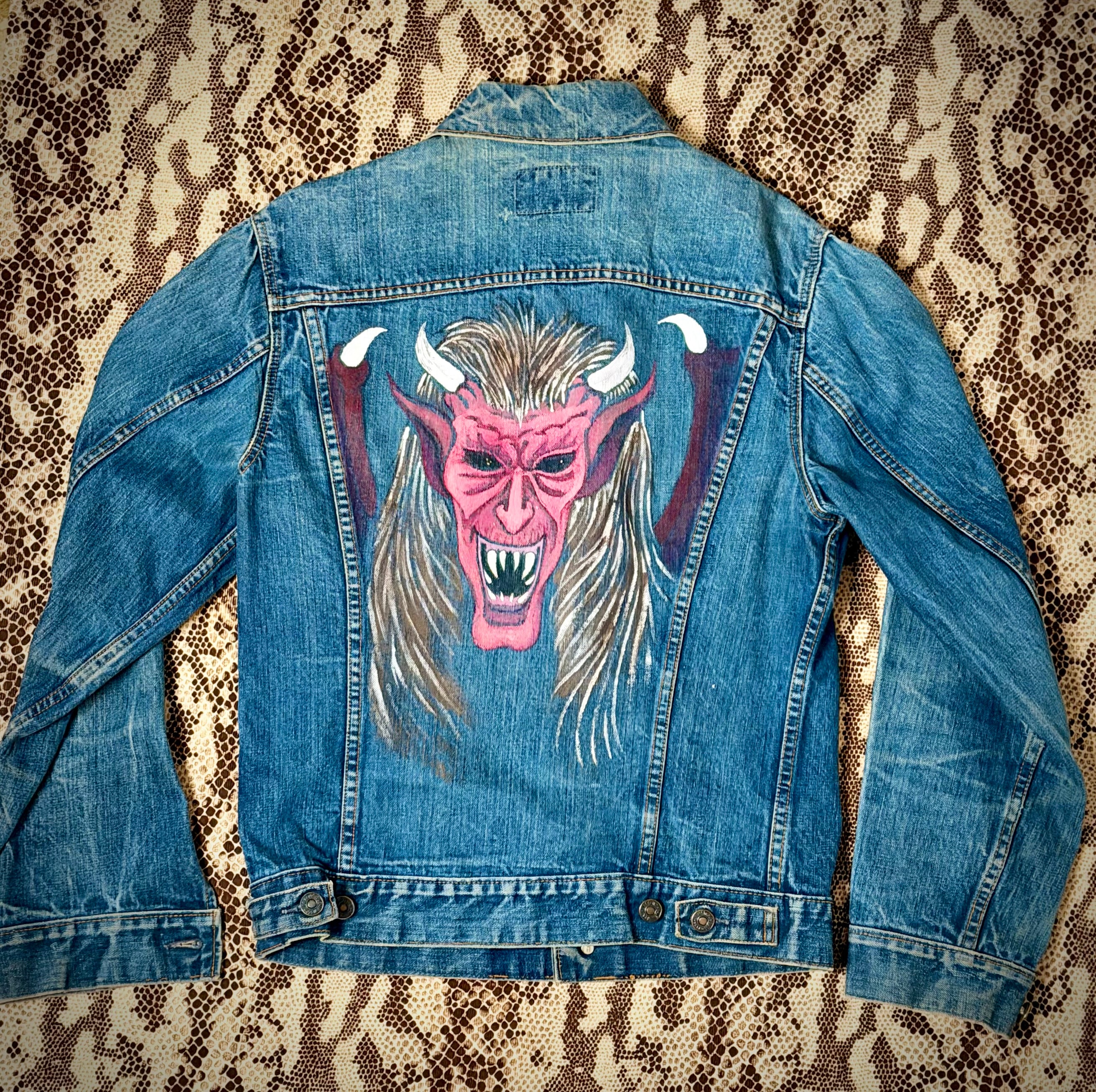 Levi's Big E 1960s Denim Trucker Jacket - Hand Painted Devil Artwork by New York Artist
