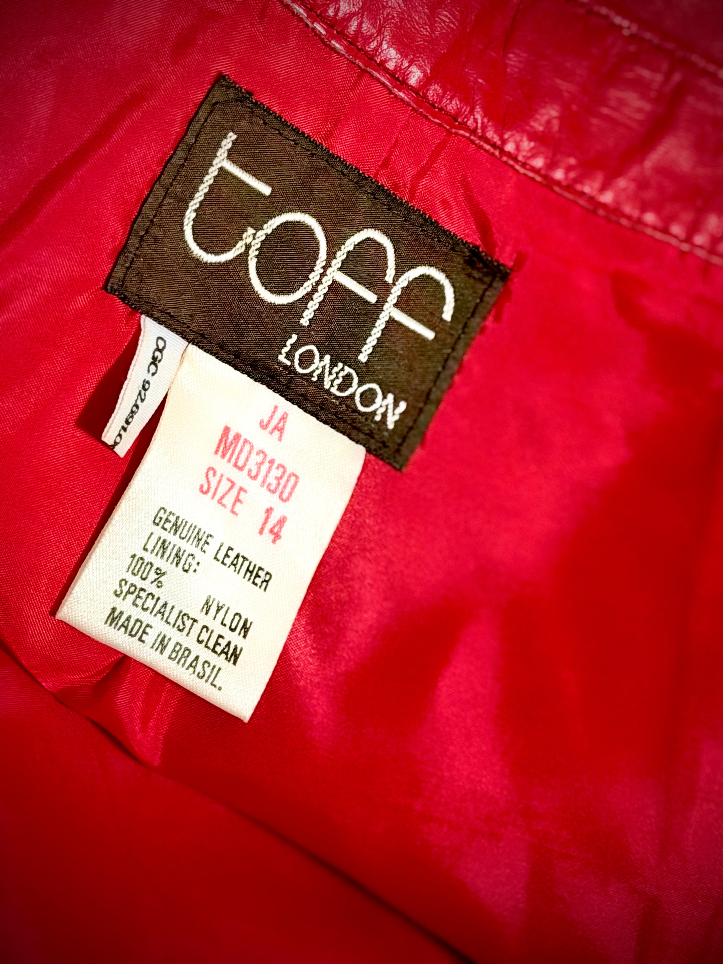 1980s Toff London Red Leather
Jagged Hem Mini Skirt
