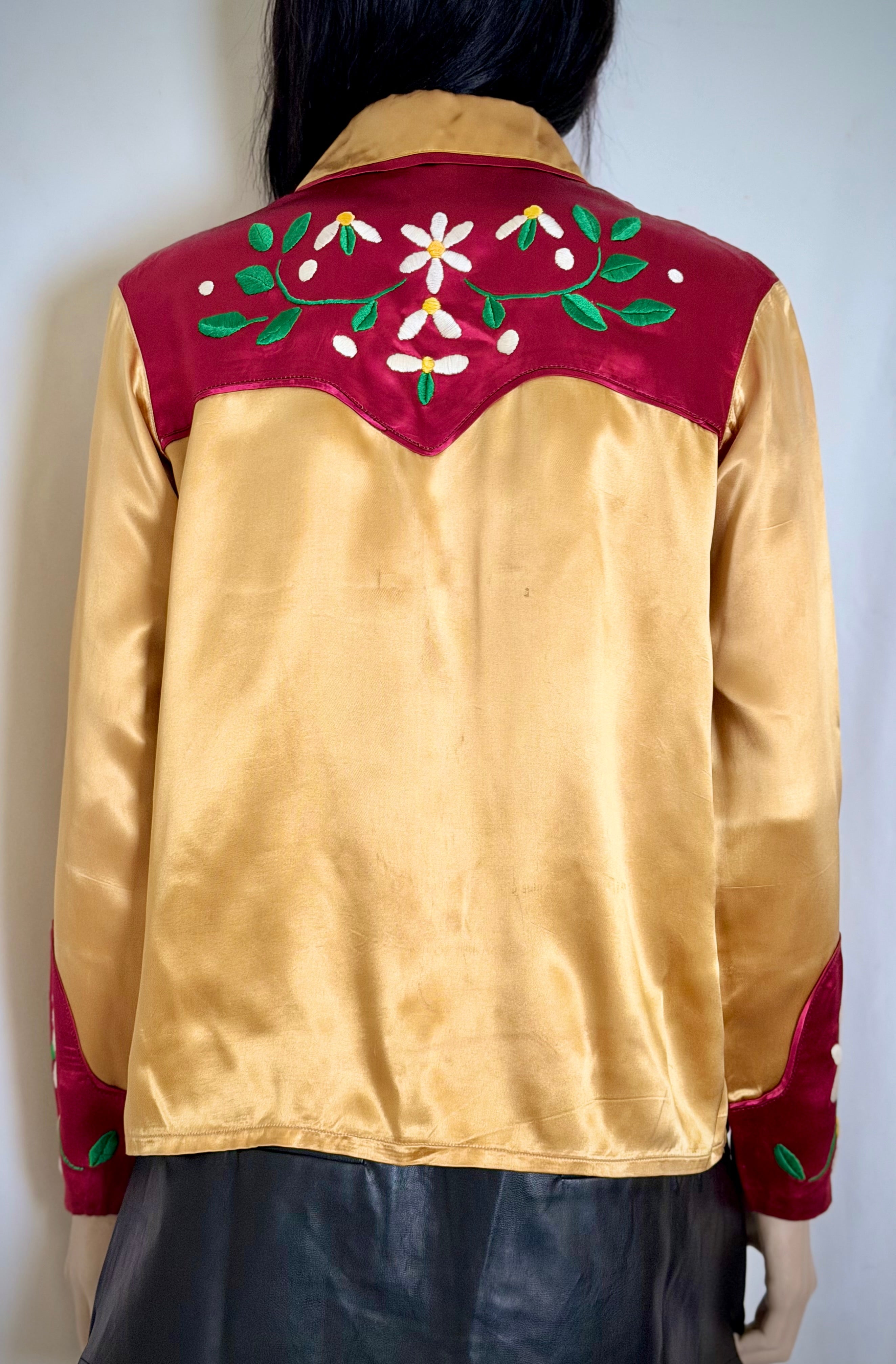 1940s Hand Embroidered Satin Western Shirt