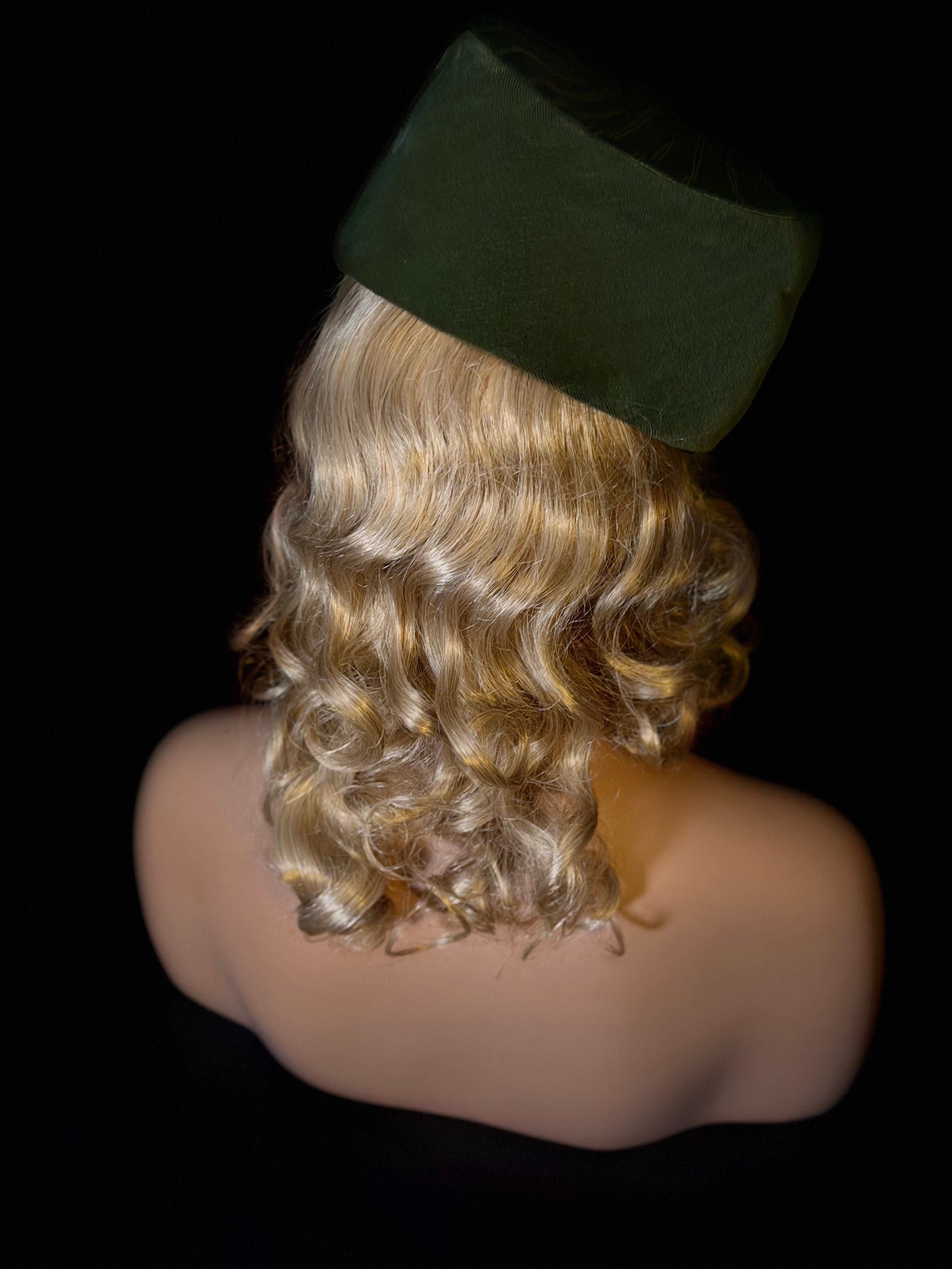 1950s Olive Sculpted Cocktail Hat - Satin Panelled Atelier Piece