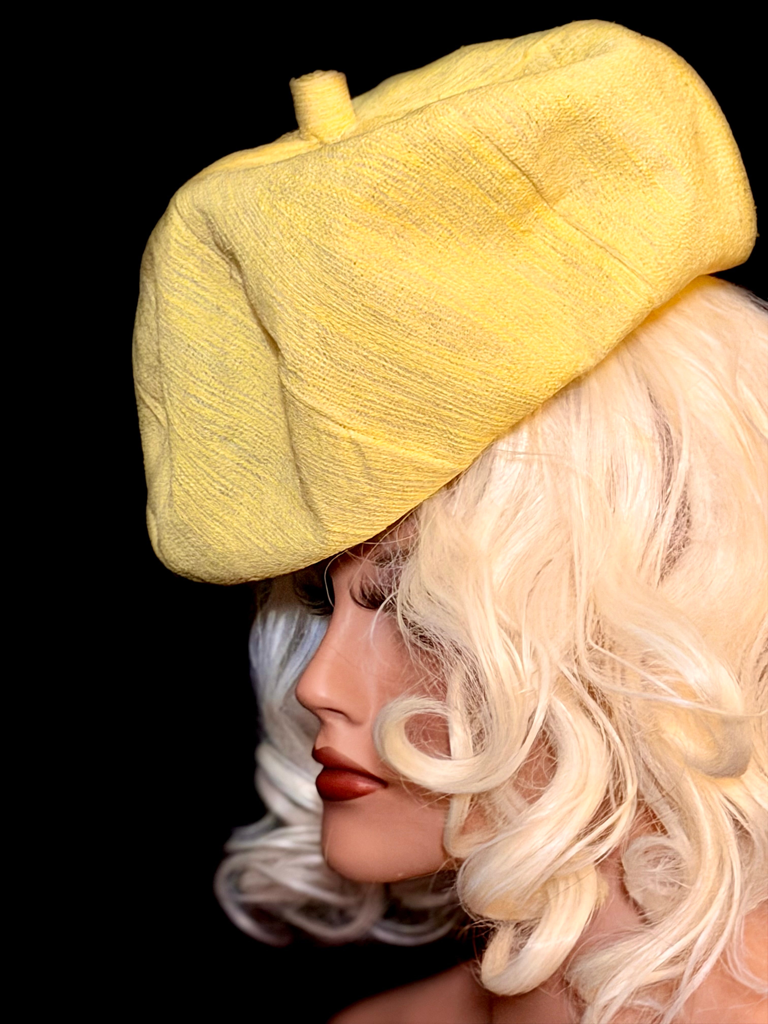 Mid-Century Sculptural Hat - Structured Papier-Mâché Form in Textured Silk-Like Fabric