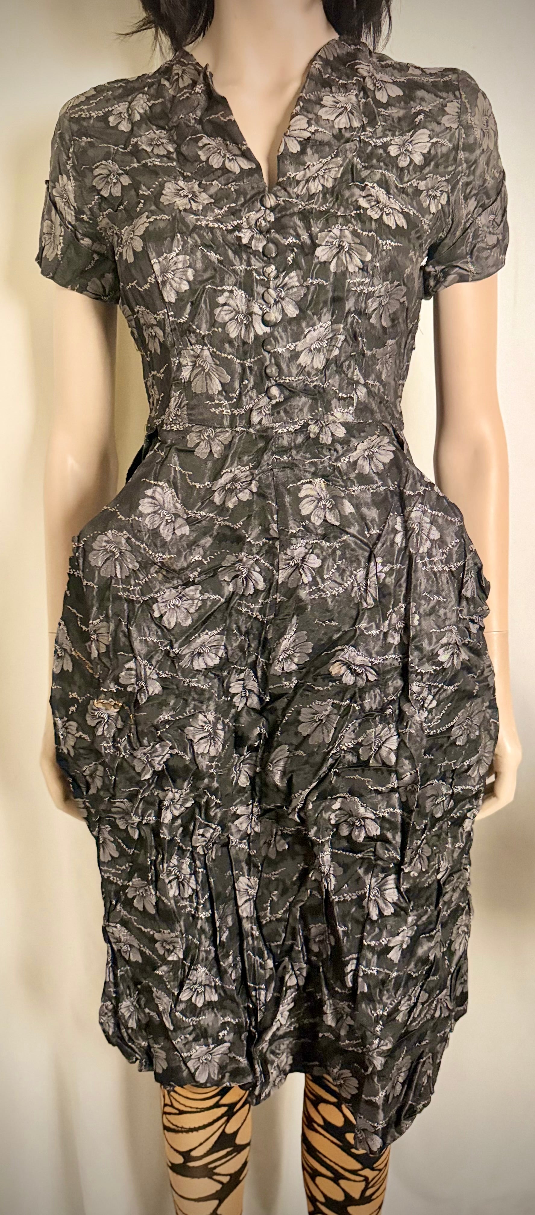 Late 1940s–Early 1950s Sculptural Floral Cocktail Dress