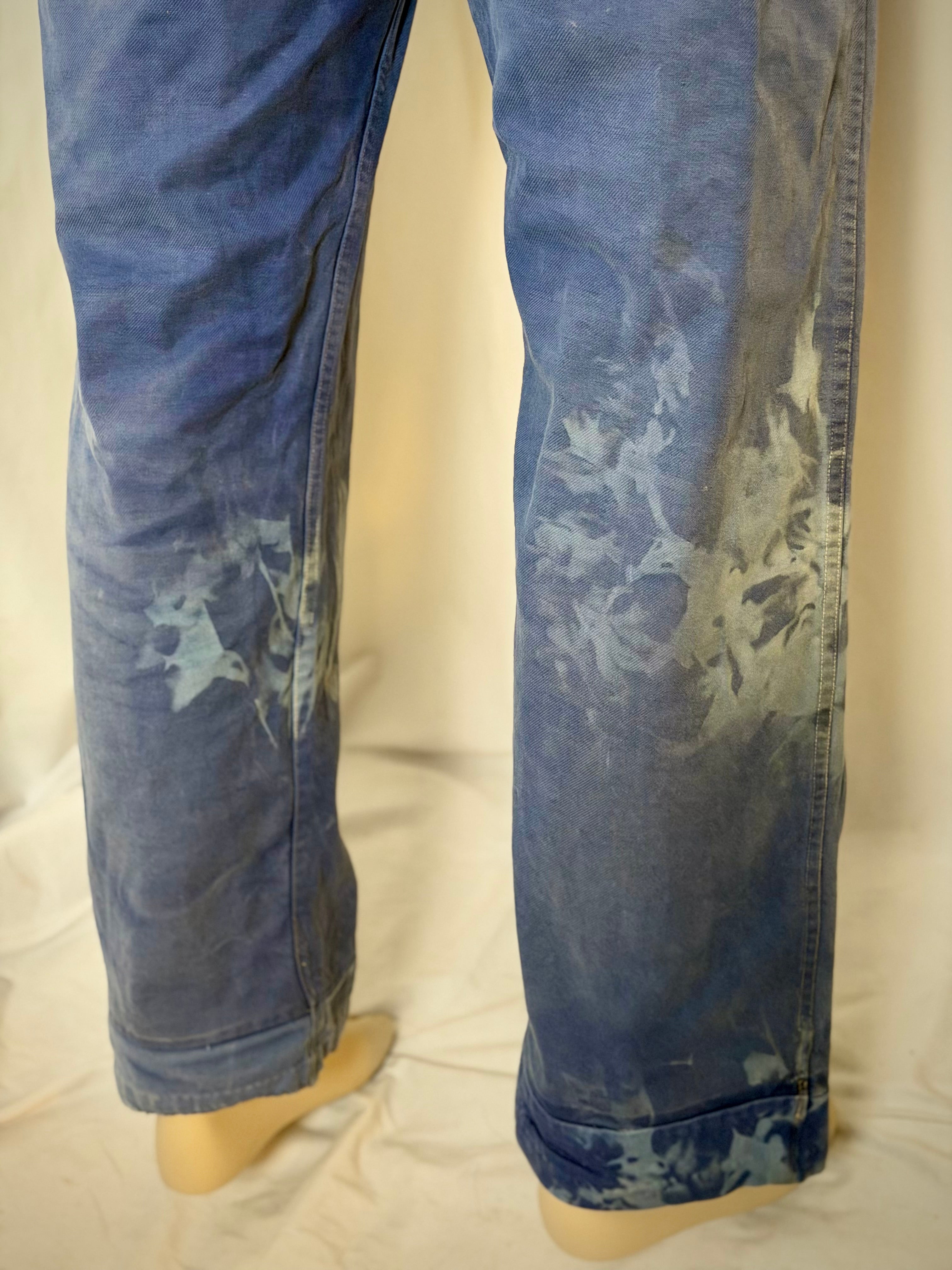 1940s French Workwear Trousers - Bleu de Travail Patina, Wide Leg, Rare
