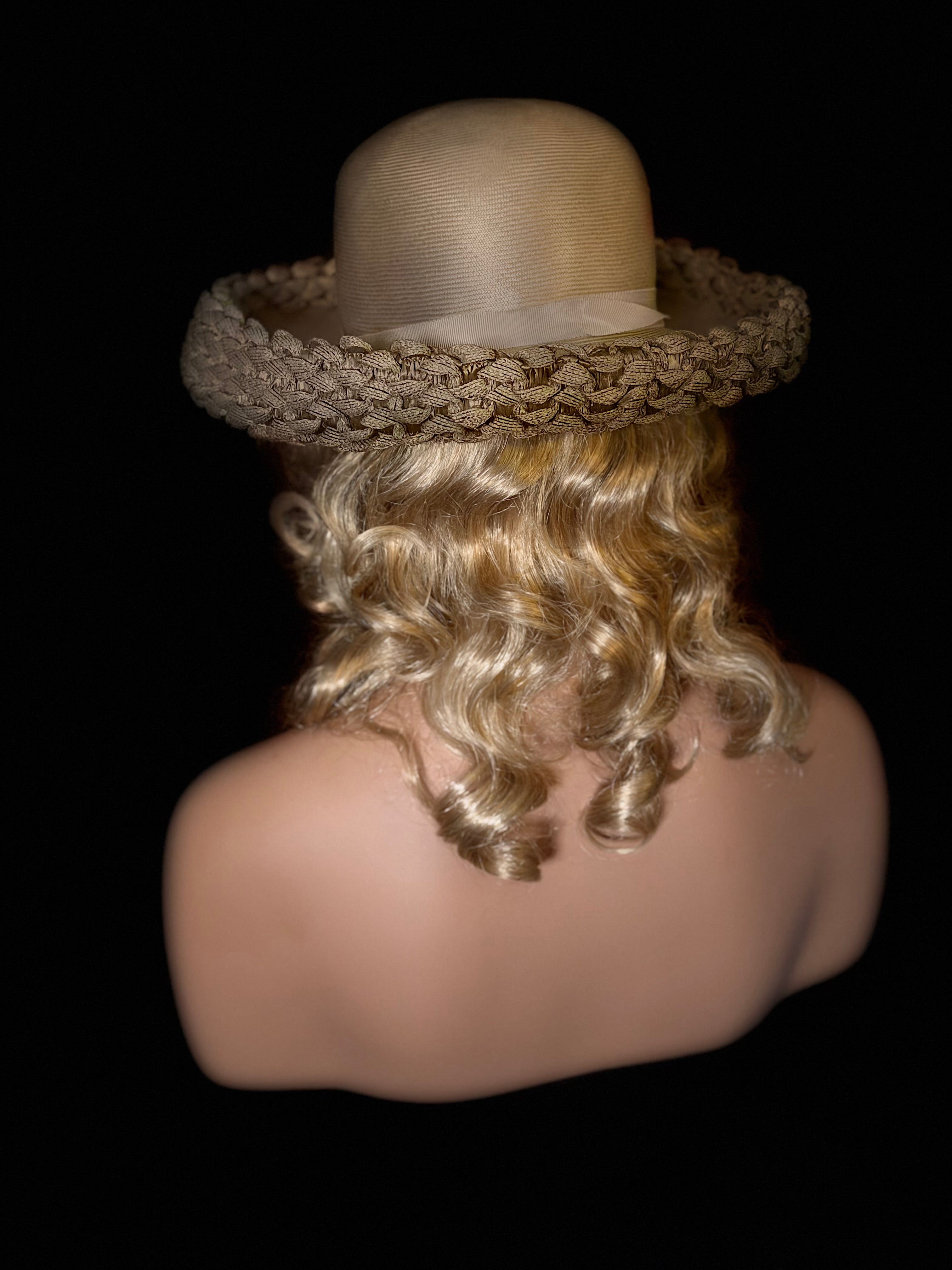 Mid-Century Straw Hat by MK Milliners Sydney - Sculptural Braided Brim