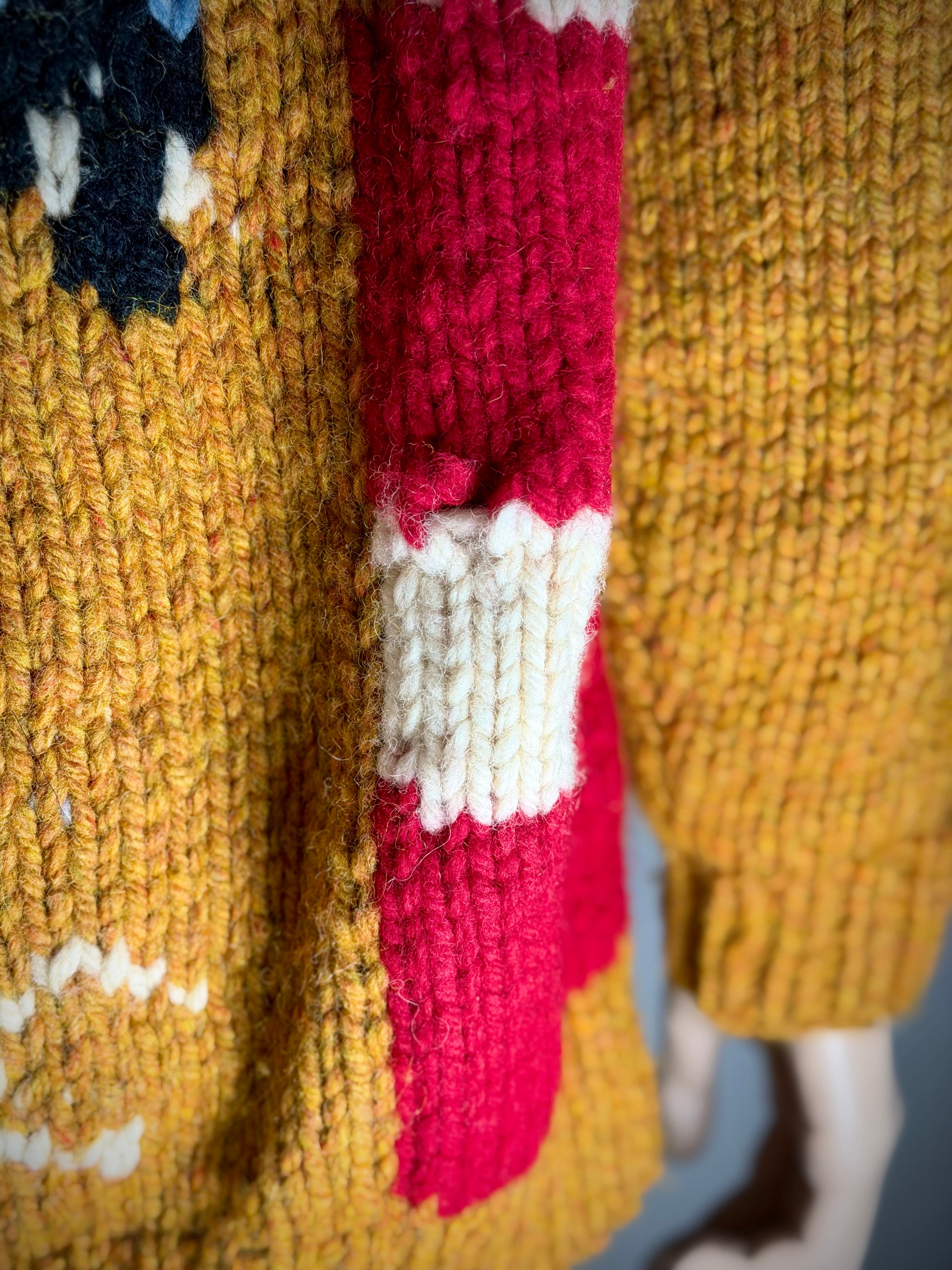 Exceptional Mid-Century Cowichan Cardigan - Horse and Rider Motif, Fully Lined