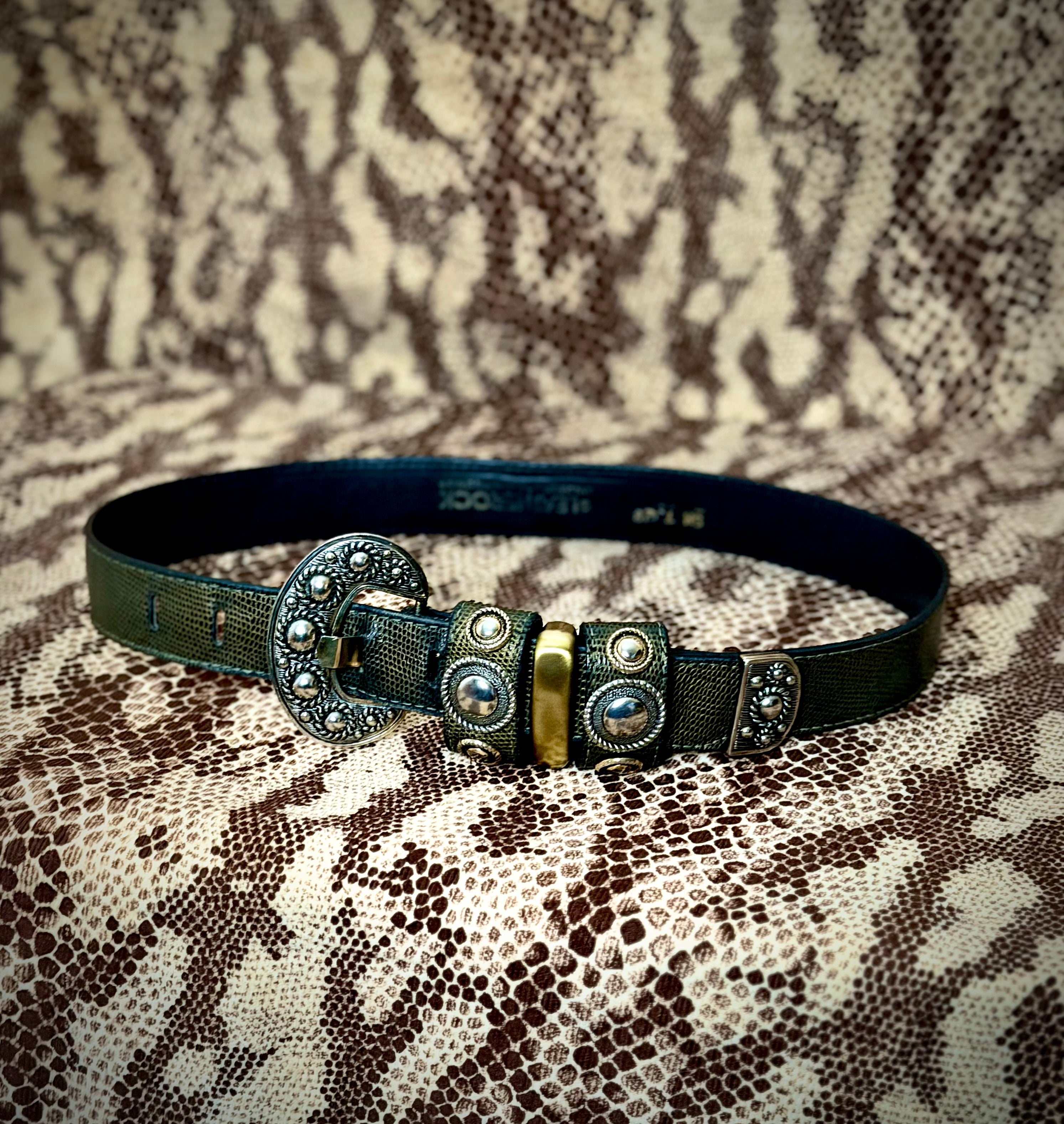 1970s Leatherock San Diego Lizard Print Leather Belt - Made In USA