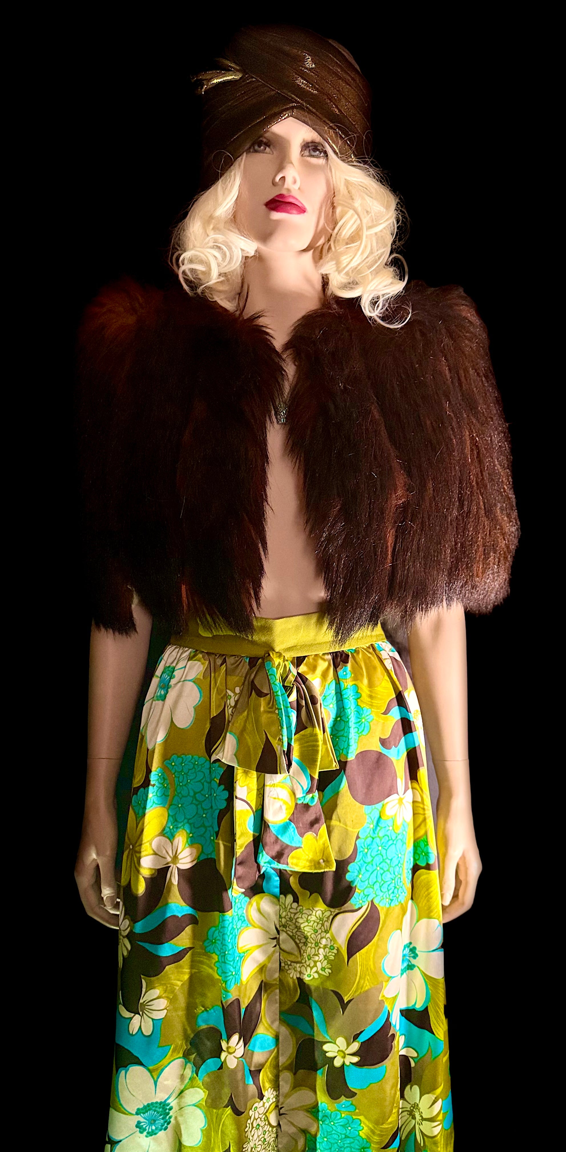 1960s Floral Satin Maxi Skirt With Waist Tie – Hawaiian Style Print