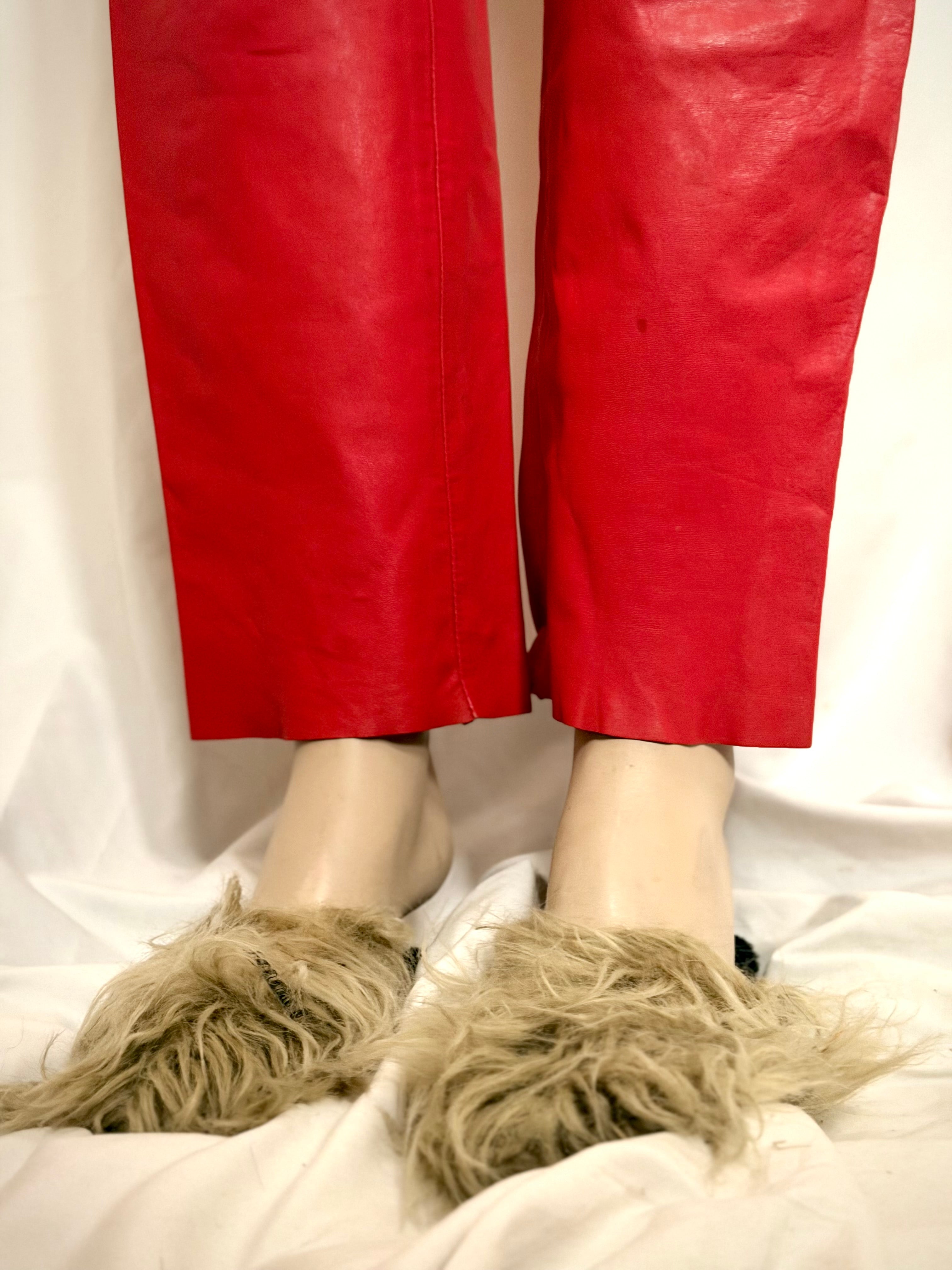 Vintage Red Leather Trousers - High-Waist Cut