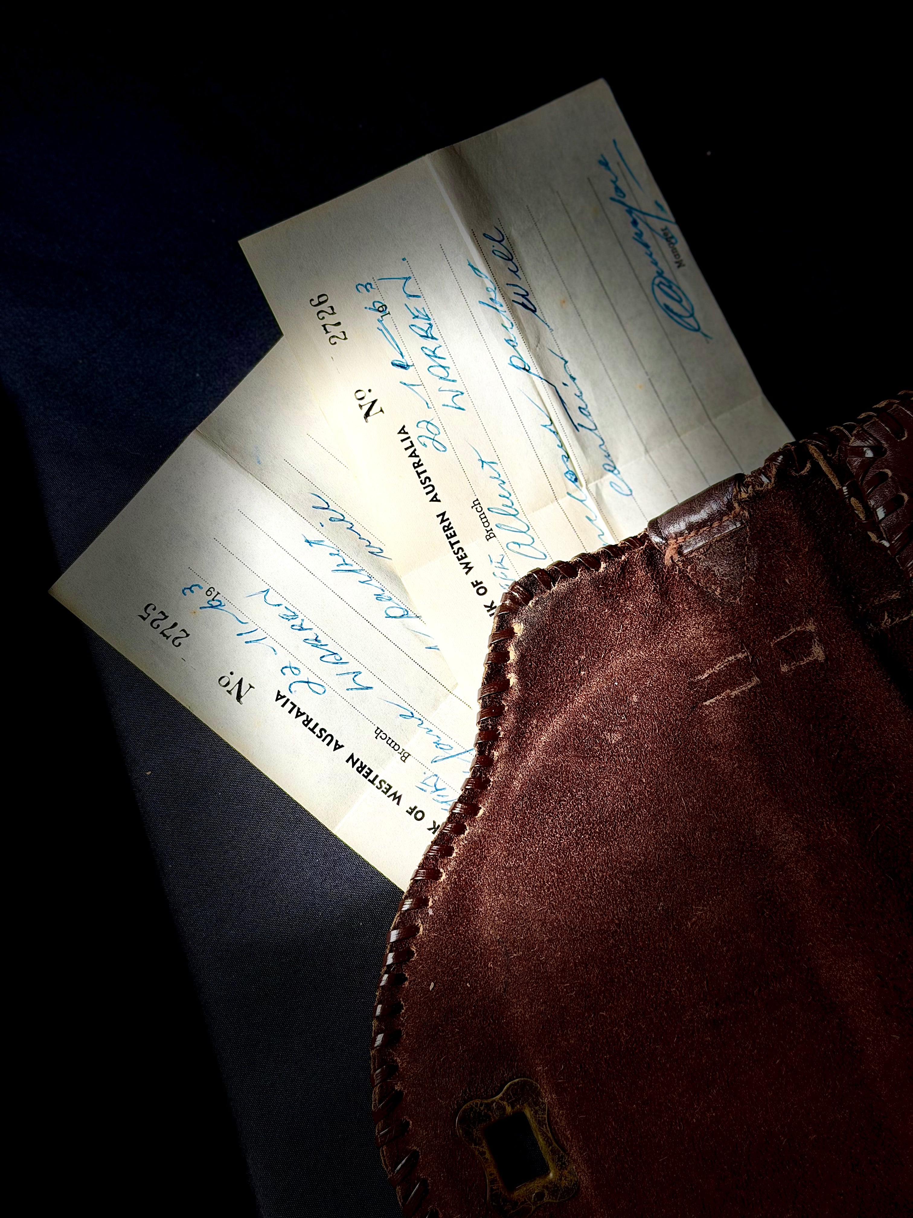 Late 1940s Chocolate Brown Leather Handbag
With Original 1963 Receipts Found Inside