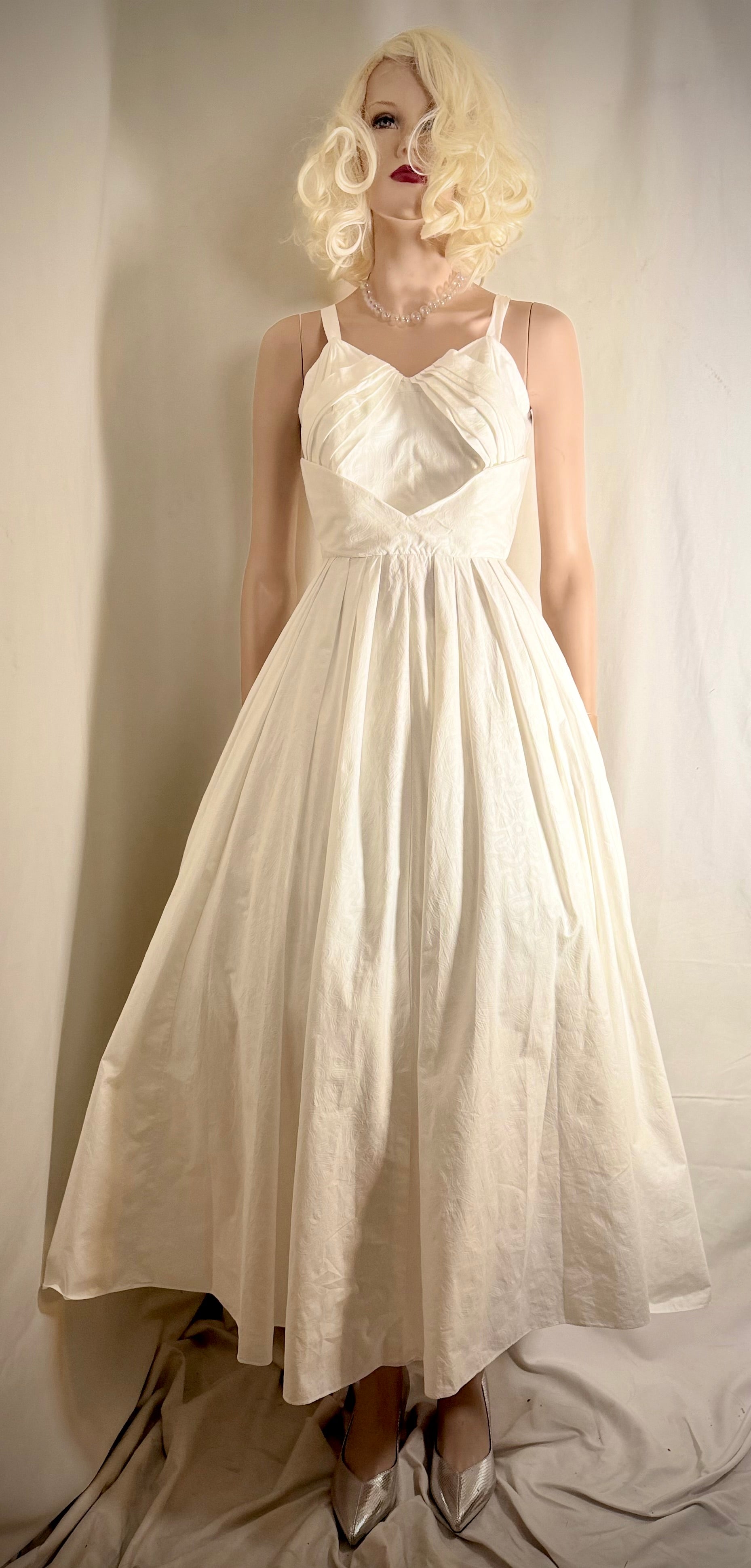1950s Bengston Modell Sculptural Floral Jacquard Cotton Dress