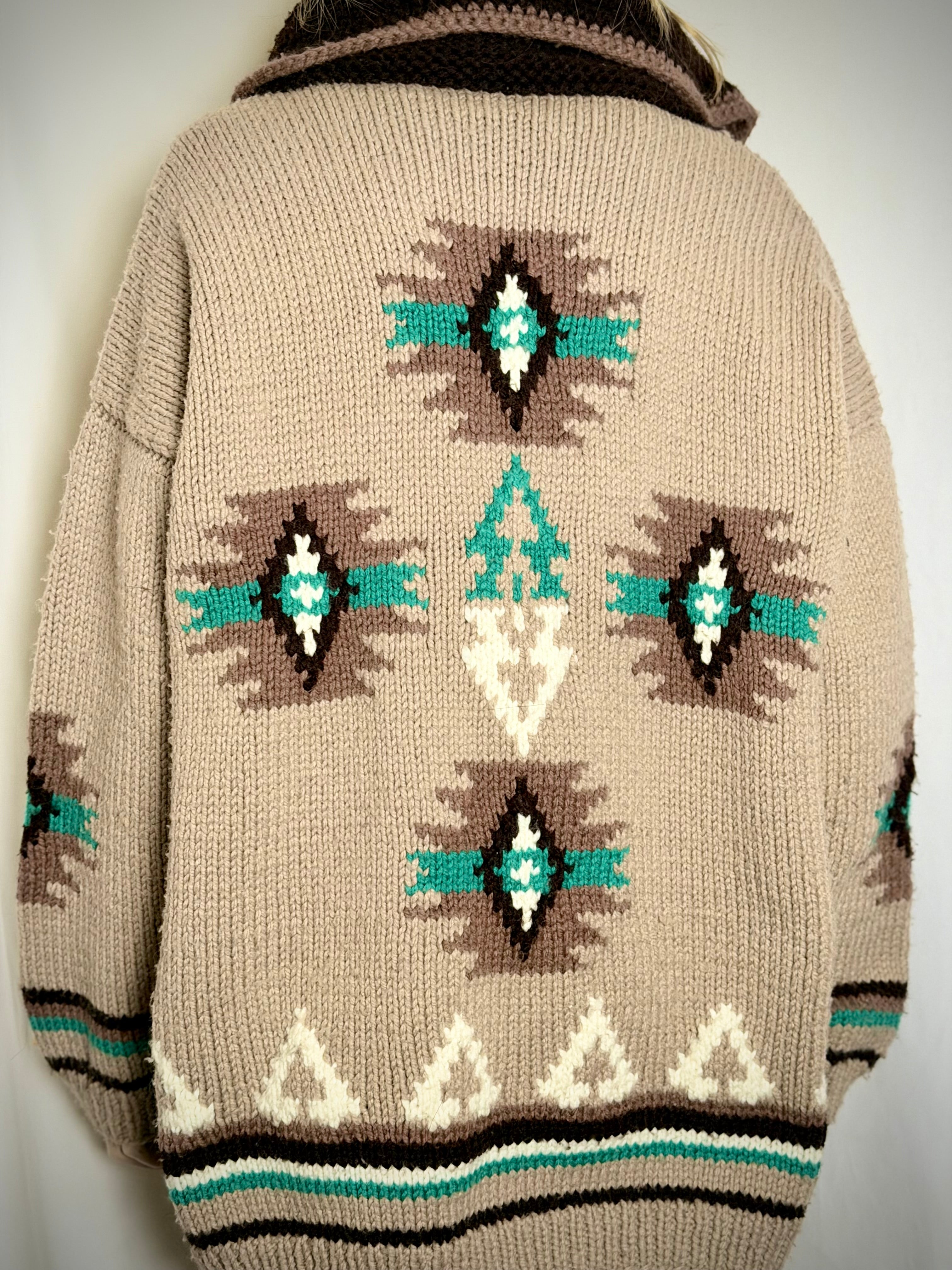 Authentic Vintage Cowichan Cardigan - Hand-Knit Wool