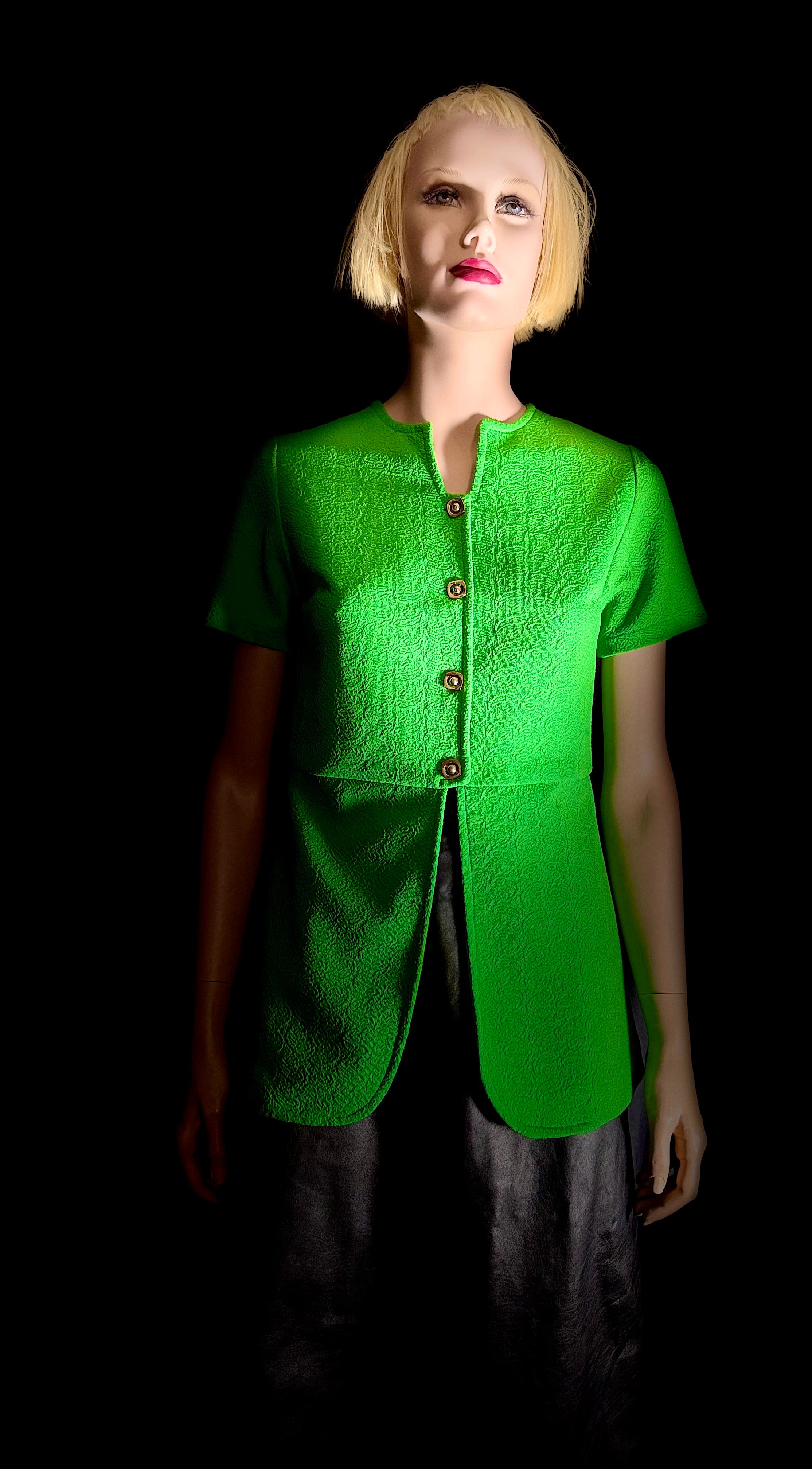 Vibrant 1960s Mod Green Textured Top