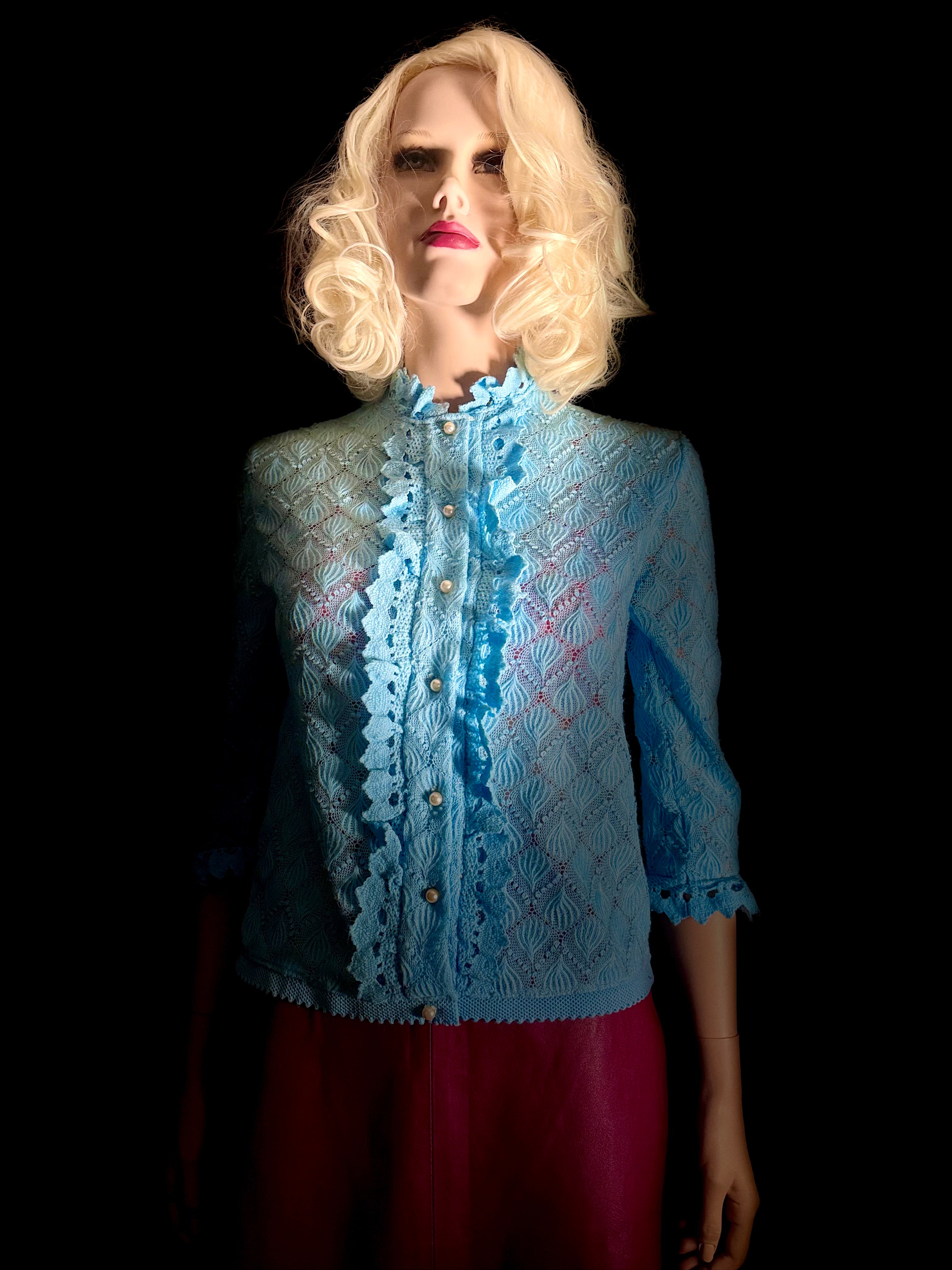 1960s Powder-Blue Textured Knit Cardigan - Mint Condition