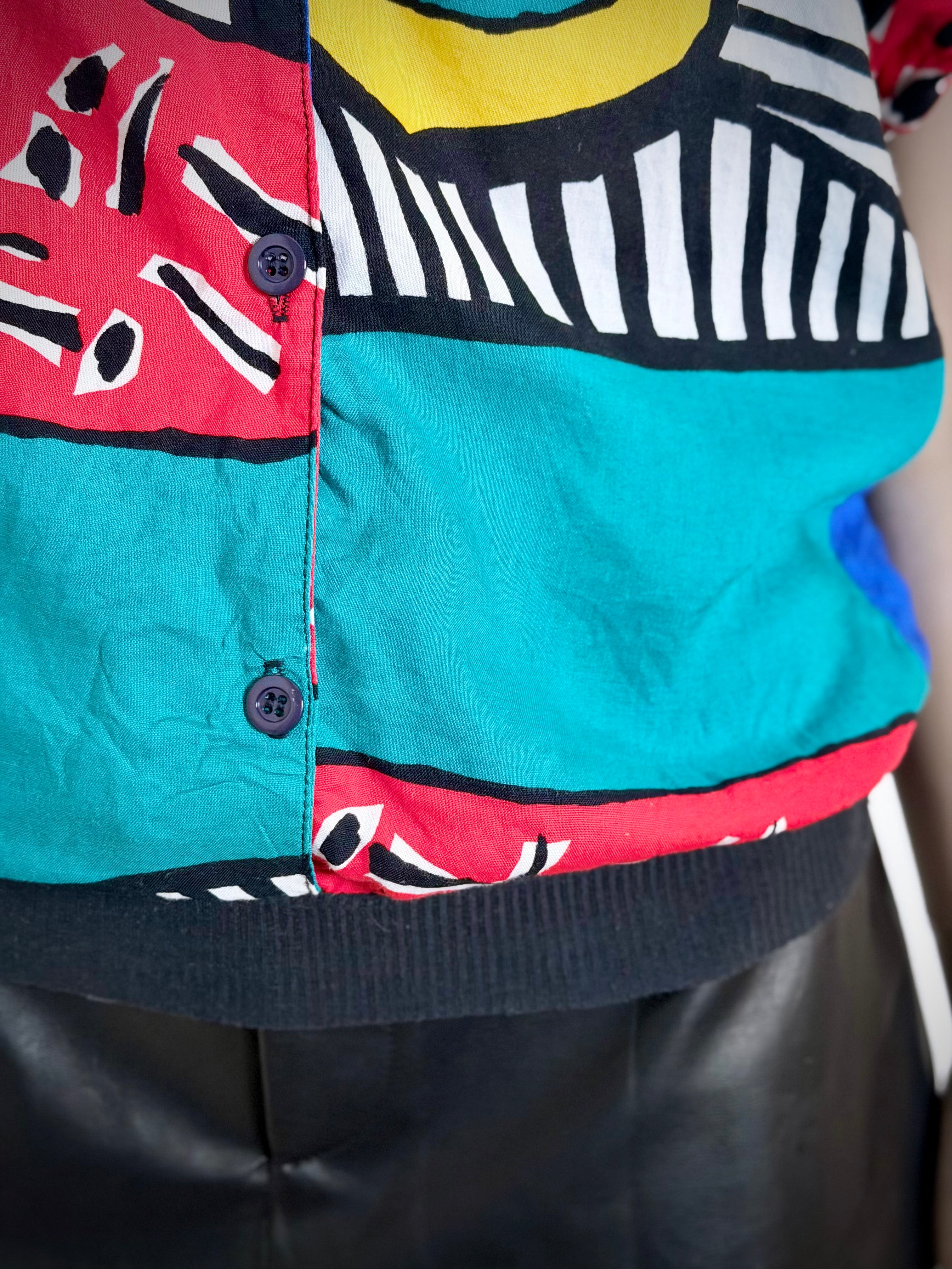 1980s Graphic Print Button Front Shirt