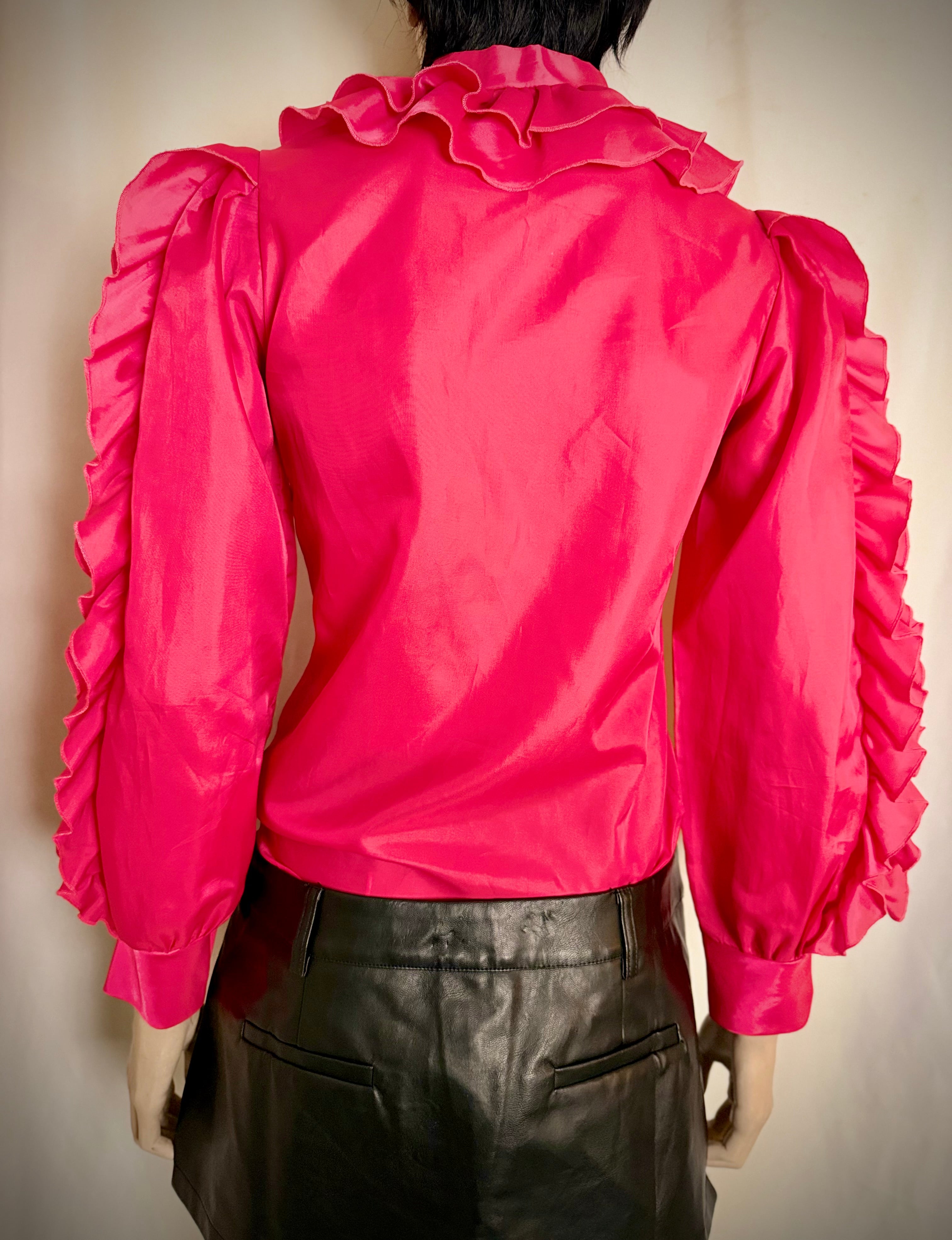 Hot Pink Ruffle Statement Blouse | 80s-90s