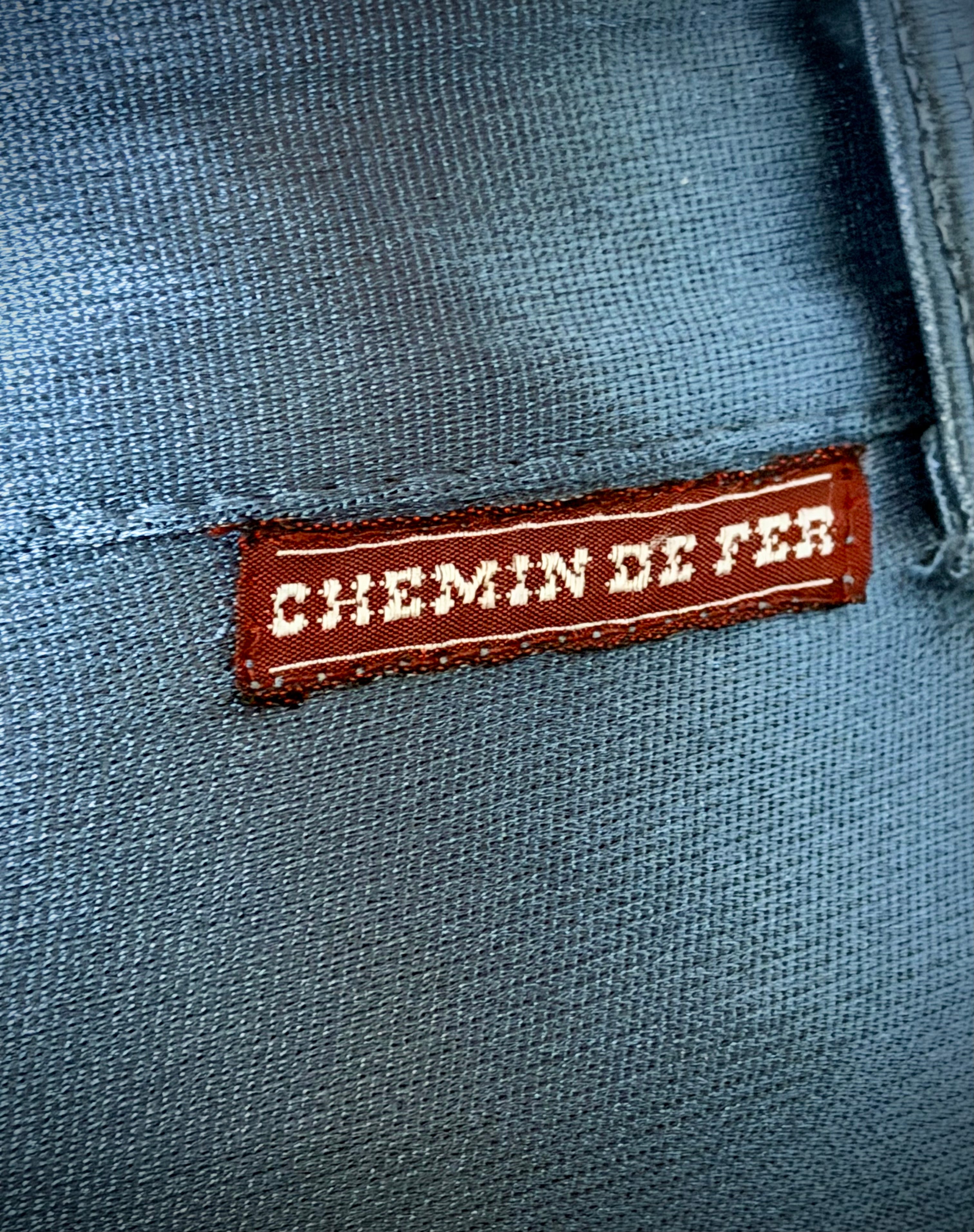 Vintage 70s Chemin de Fer Metallic Blue Flared Pants